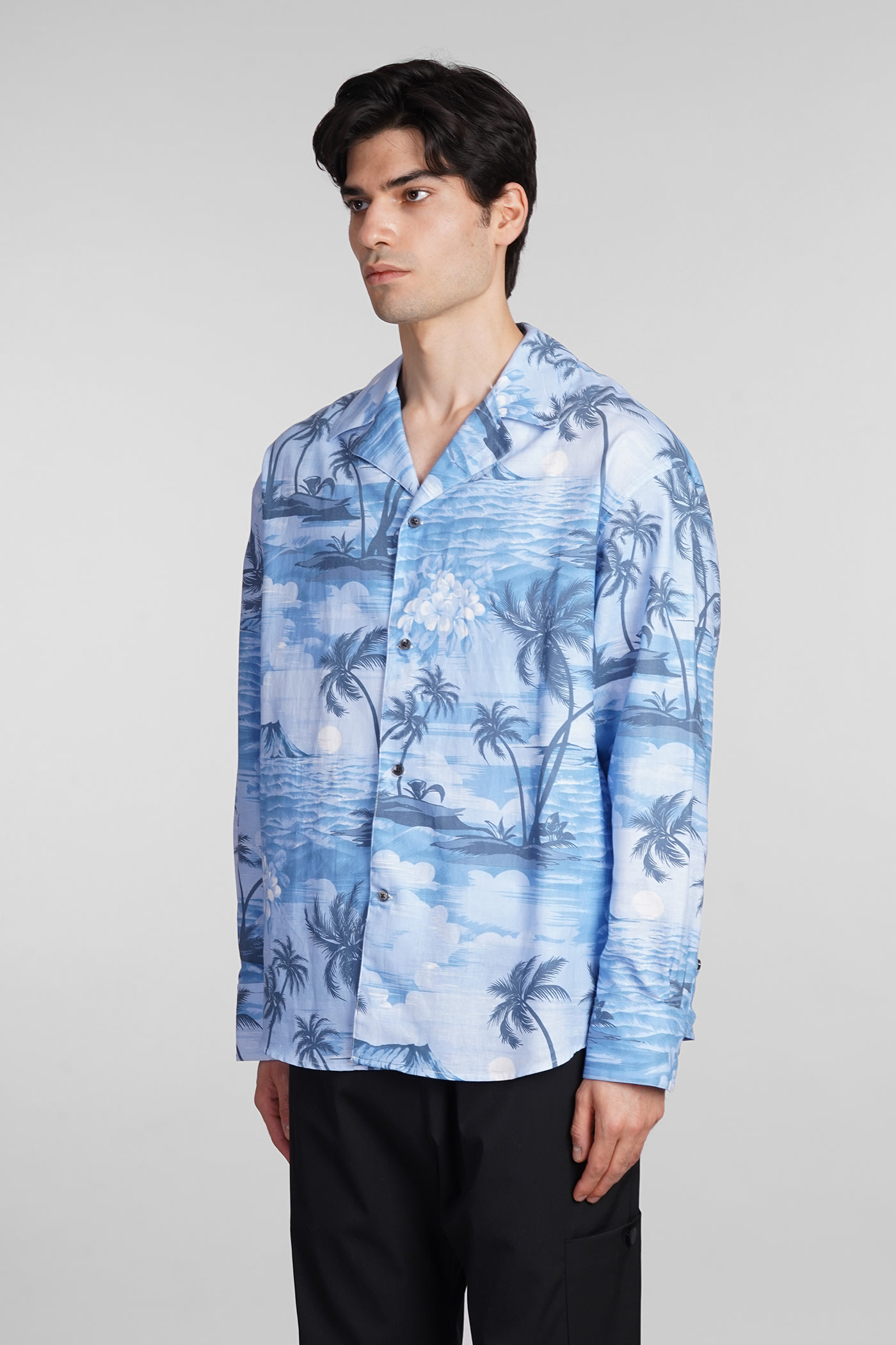 Shop Palm Angels Shirt In Blue Linen