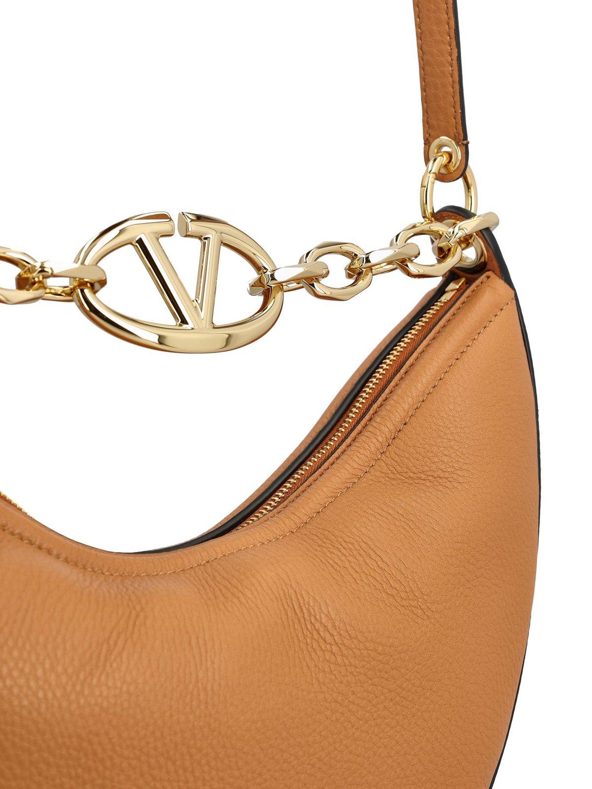 Shop Valentino Vlogo Moon Zip-up Small Shoulder Bag In Brown