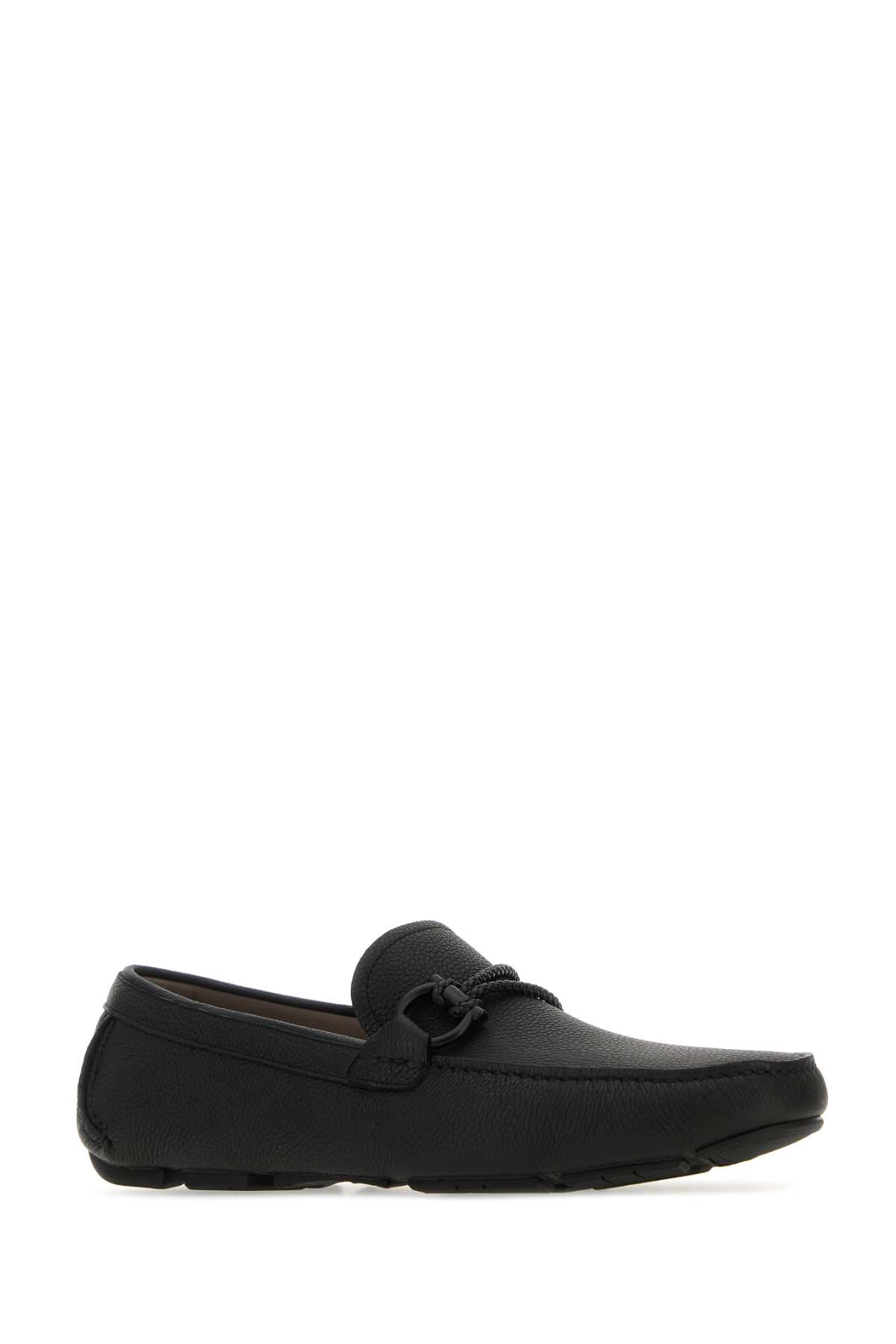 Ferragamo Black Leather Front Loafers In Black