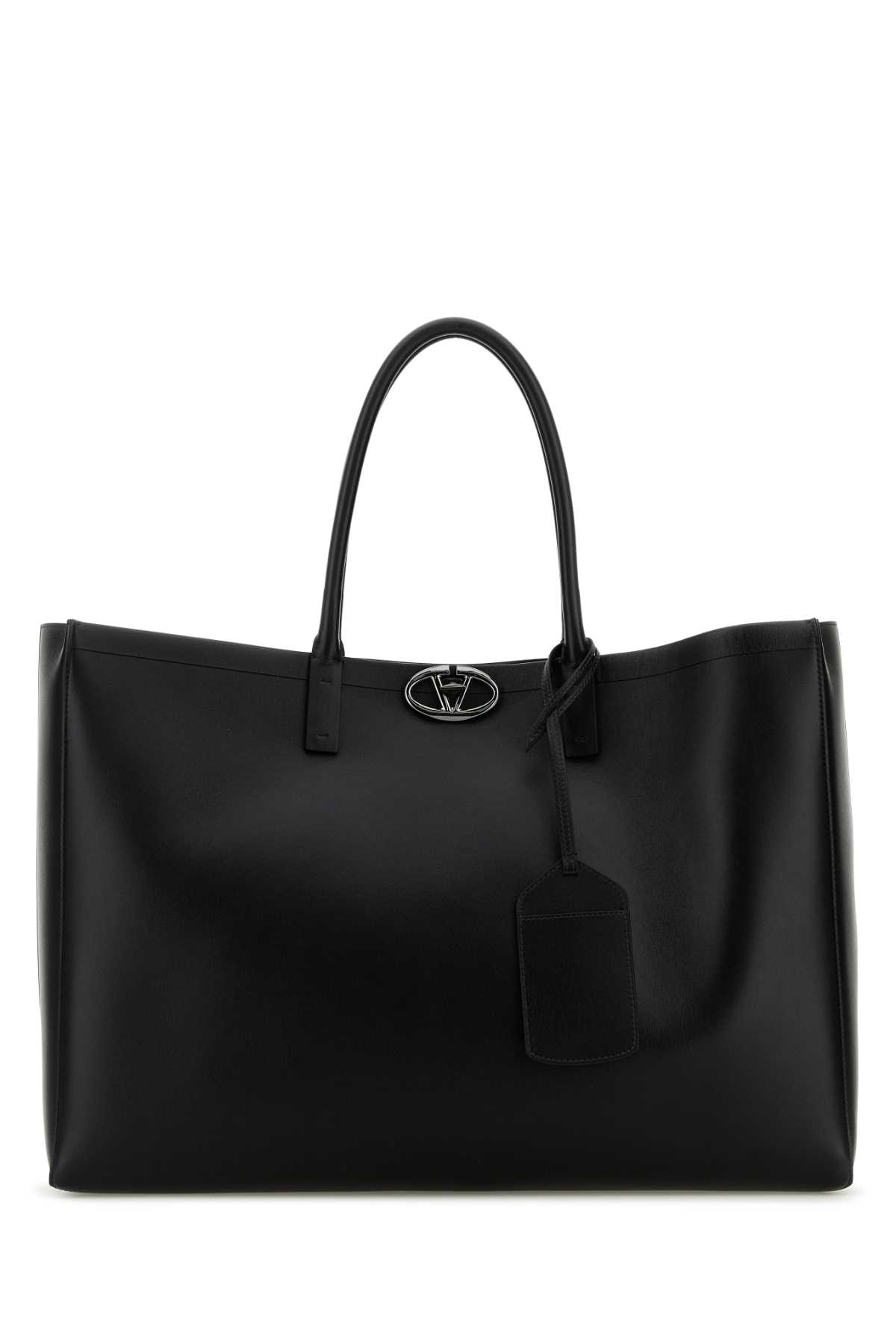 Valentino Garavani Black Leather Vlogo Shopping Bag In Nero