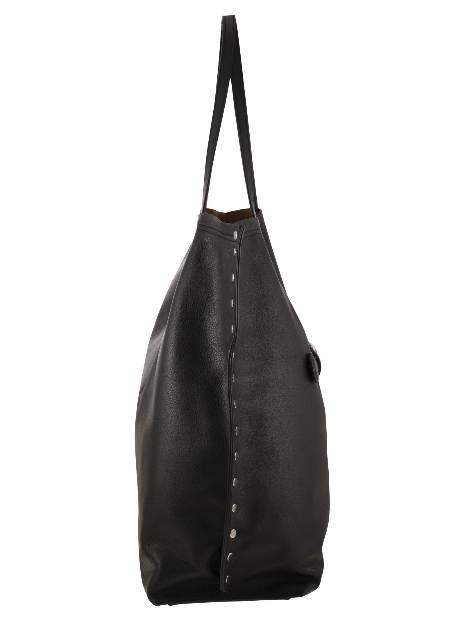 Zanellato Black Leather Tote Bag With Decorative Studs In Black