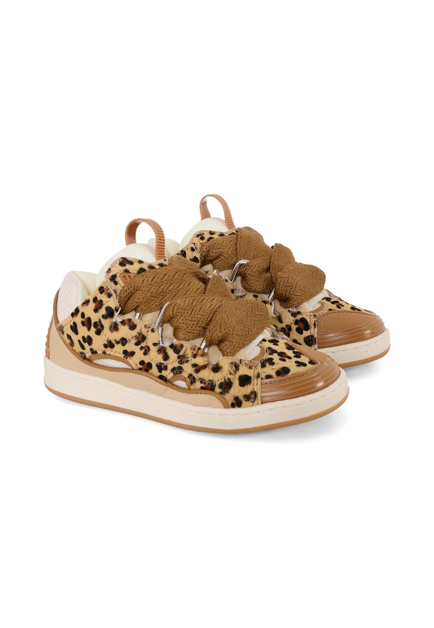 Lanvin Beige Sneakers For Girl With Leopard Pattern In Brown