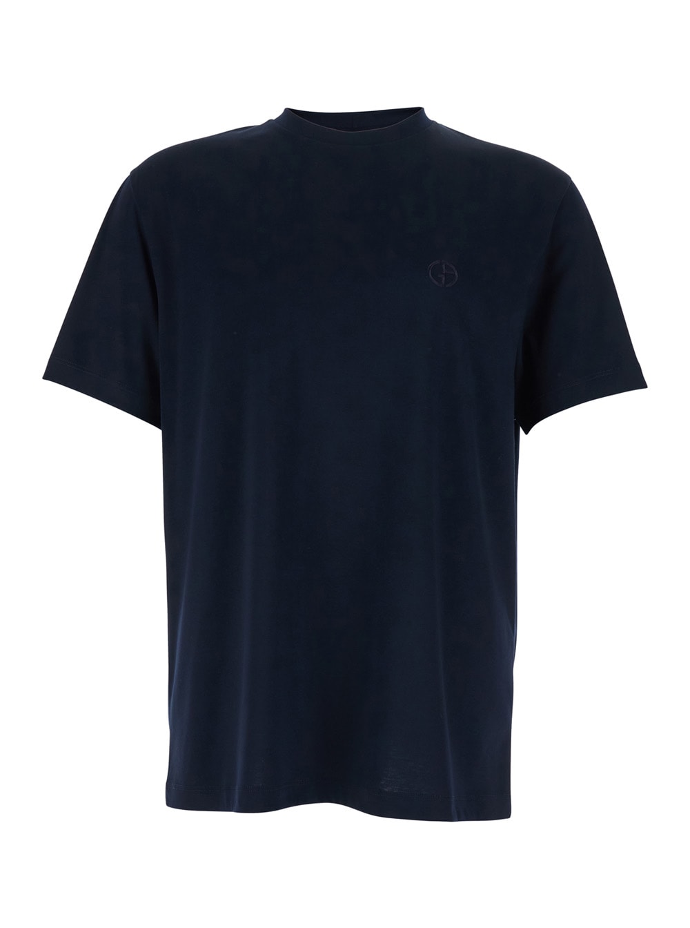 Giorgio Armani Black Crew-neck T-shirt With Raised Collar In Cotton Man