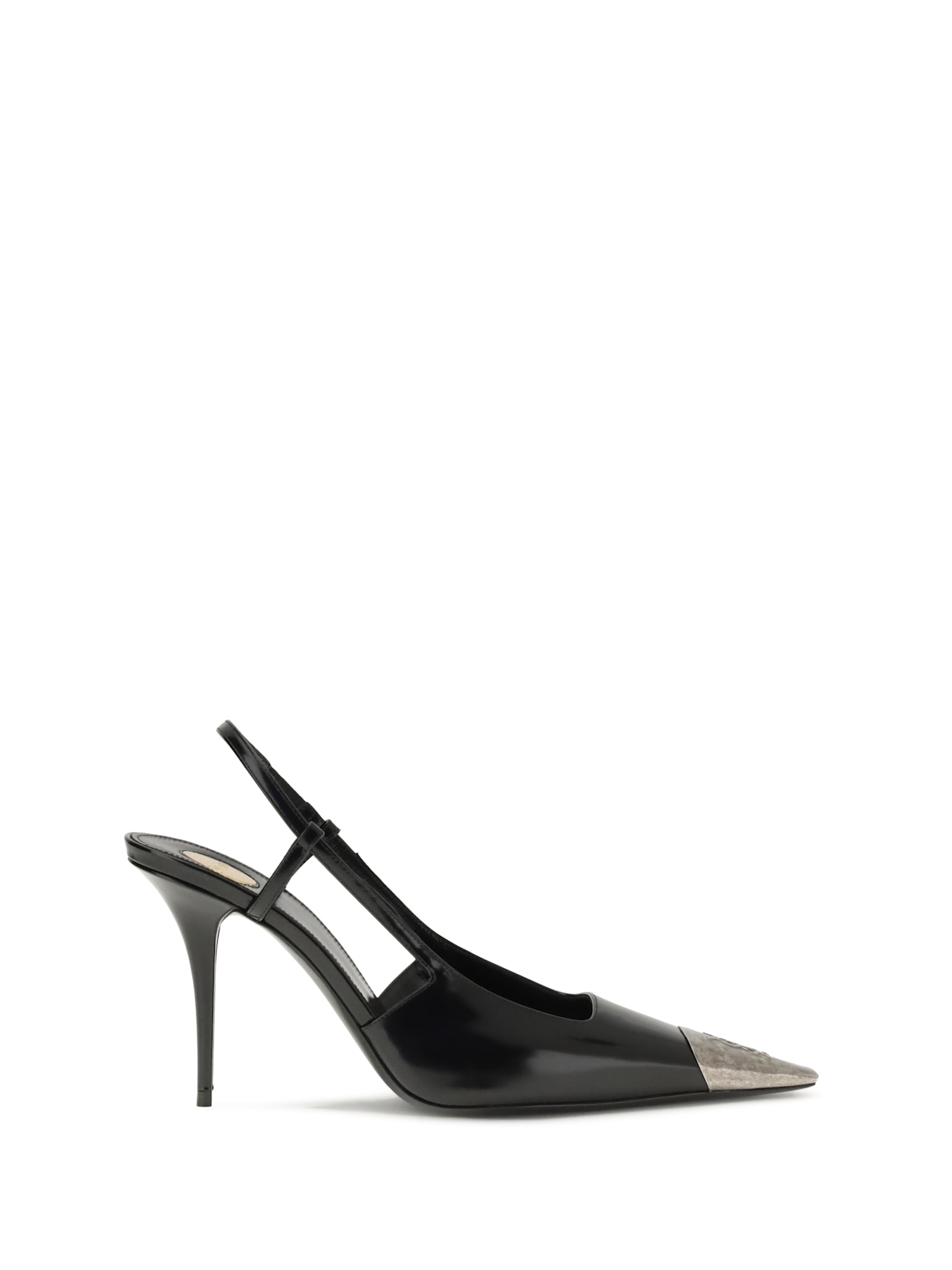 Saint Laurent Stiletto Pumps With Ankle Strap And Metal Cap In Black