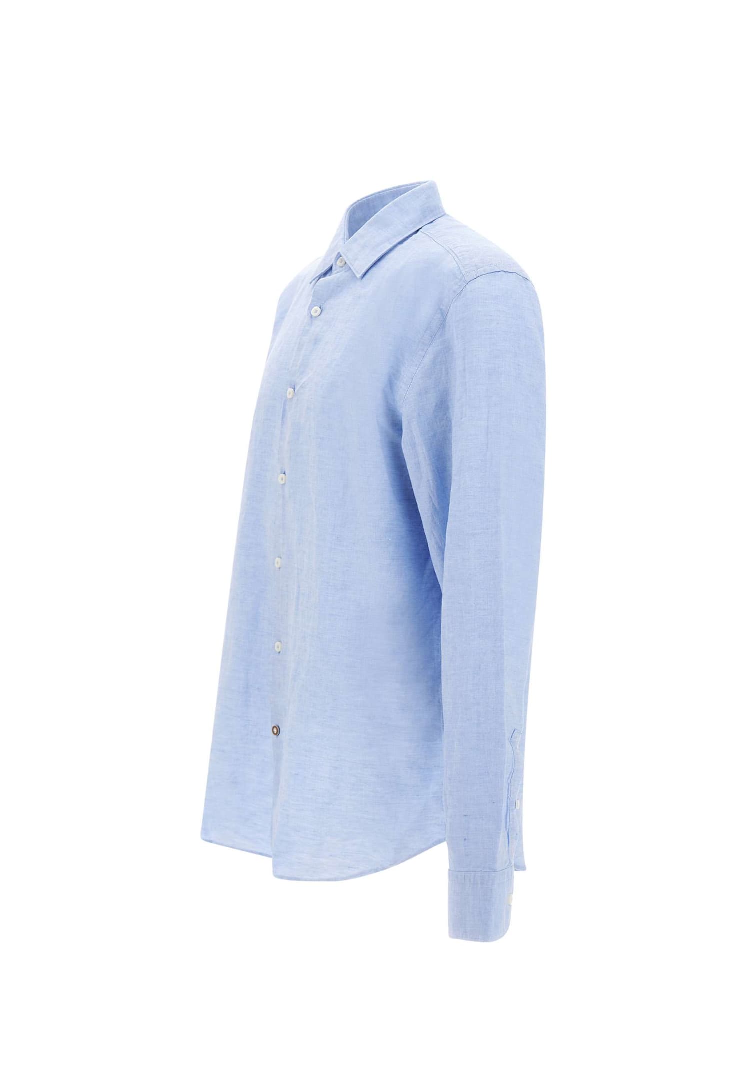 Shop Hugo Boss C-hal-kent Cotton And Linen Shirt In Blue