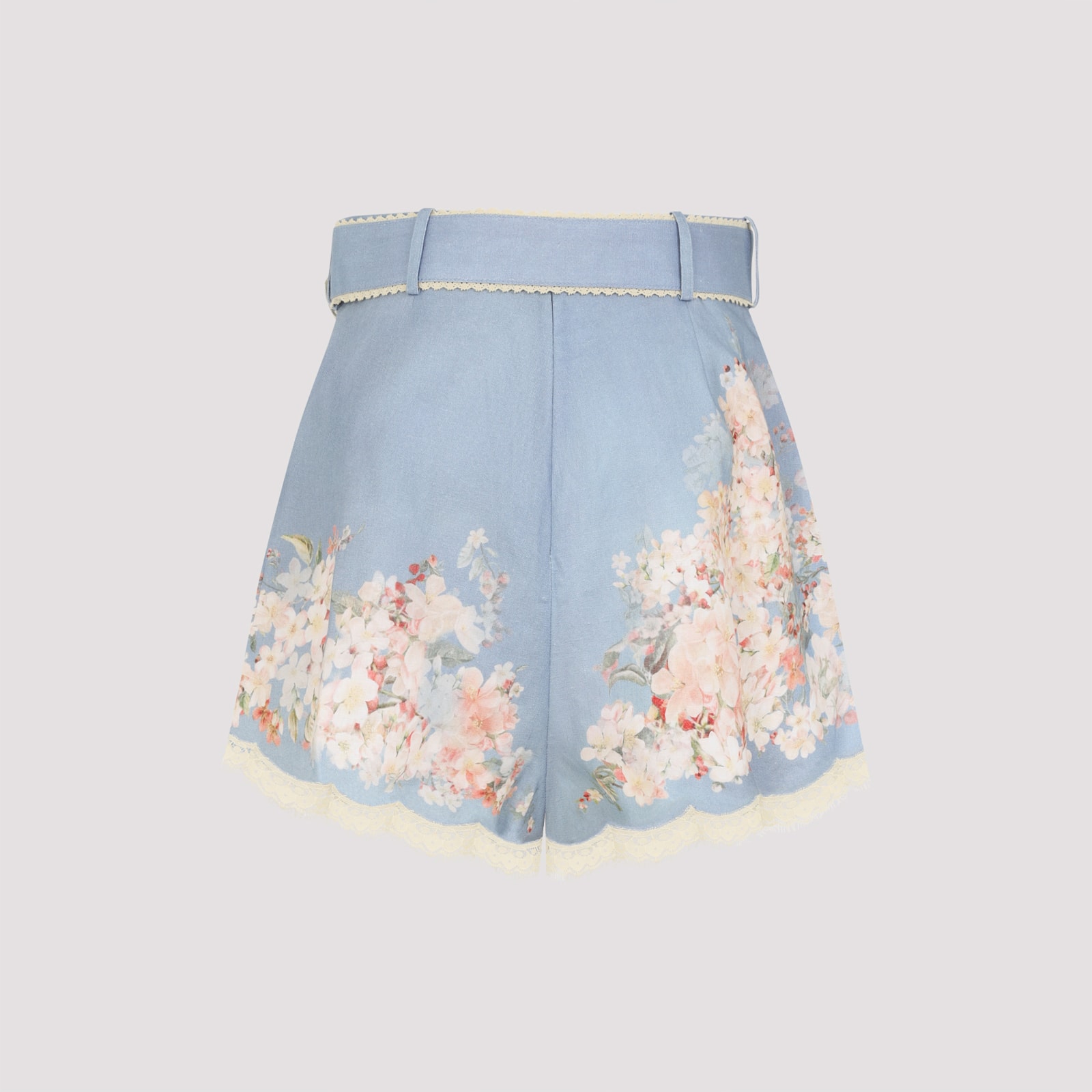 Zimmermann Teal Blue Botanical Floral Linen Cascadian Shorts In Blue