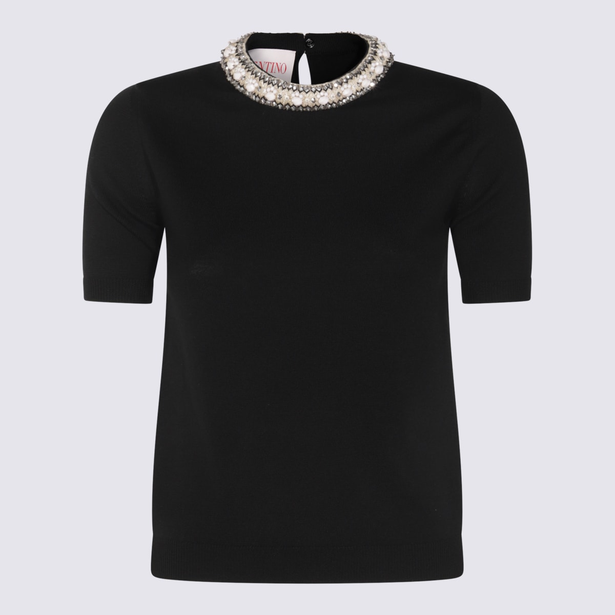 Valentino Short-sleeved Shirt With Embroidery In Black