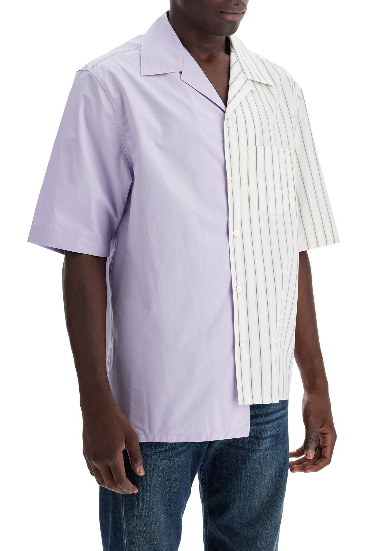 Shop Lanvin Asymmetric Bowling Shirt With In Blanc/violet (white)