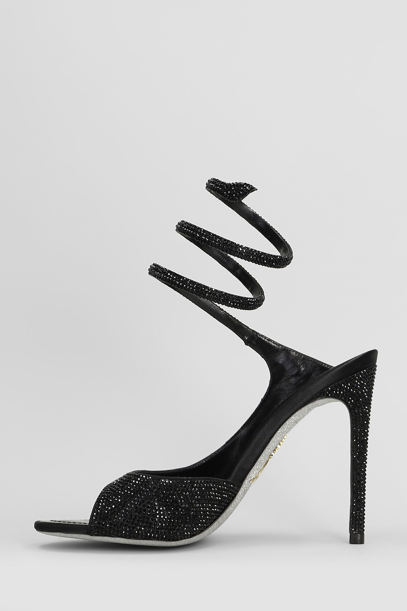 René Caovilla 105mm Crystal-embellished Spiral-wrap Sandals In Black