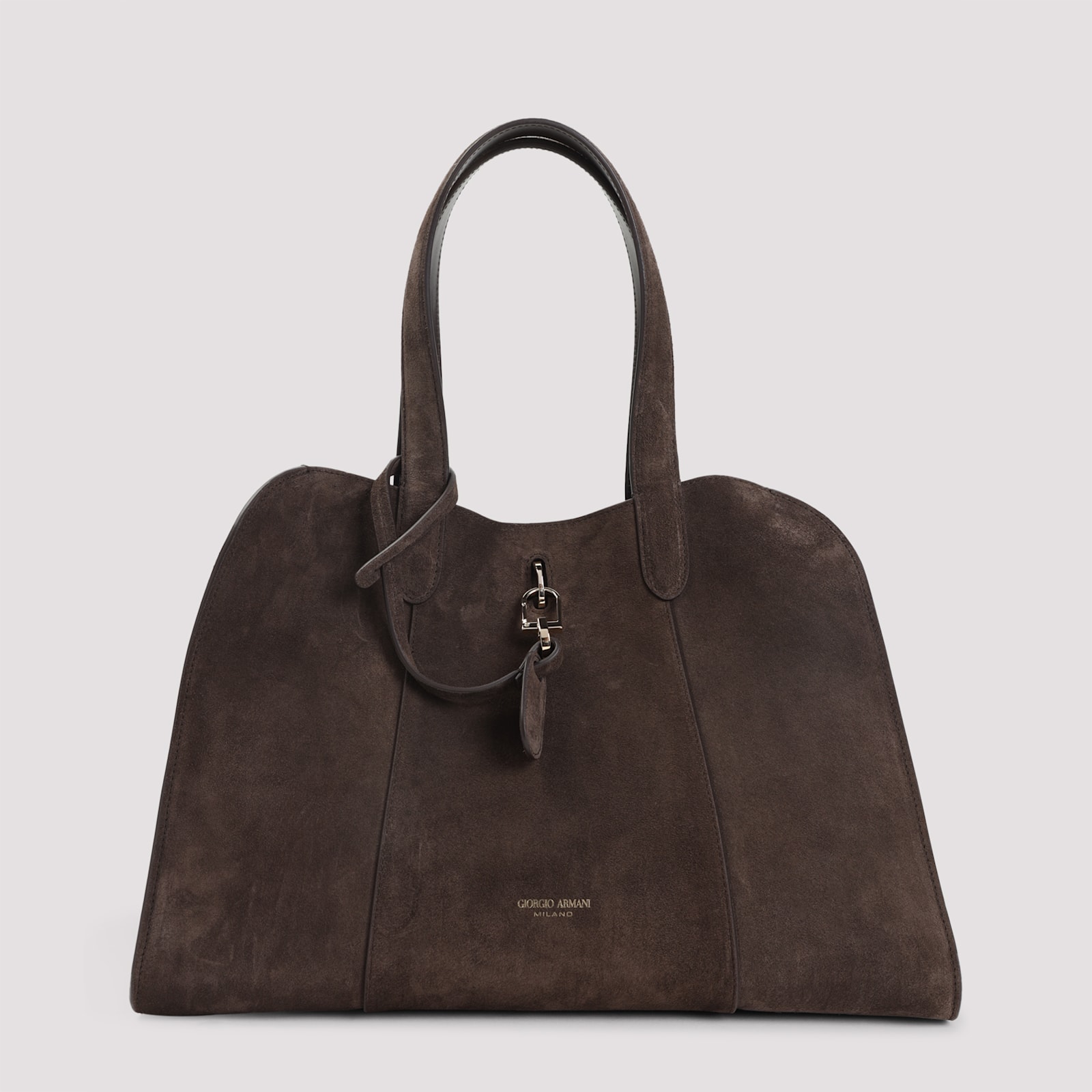 Giorgio Armani Suede Calf Leather Handbag In Brown