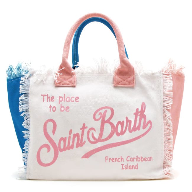 MC2 Saint Barth White Canvas Bag With Bicolor Front And Back