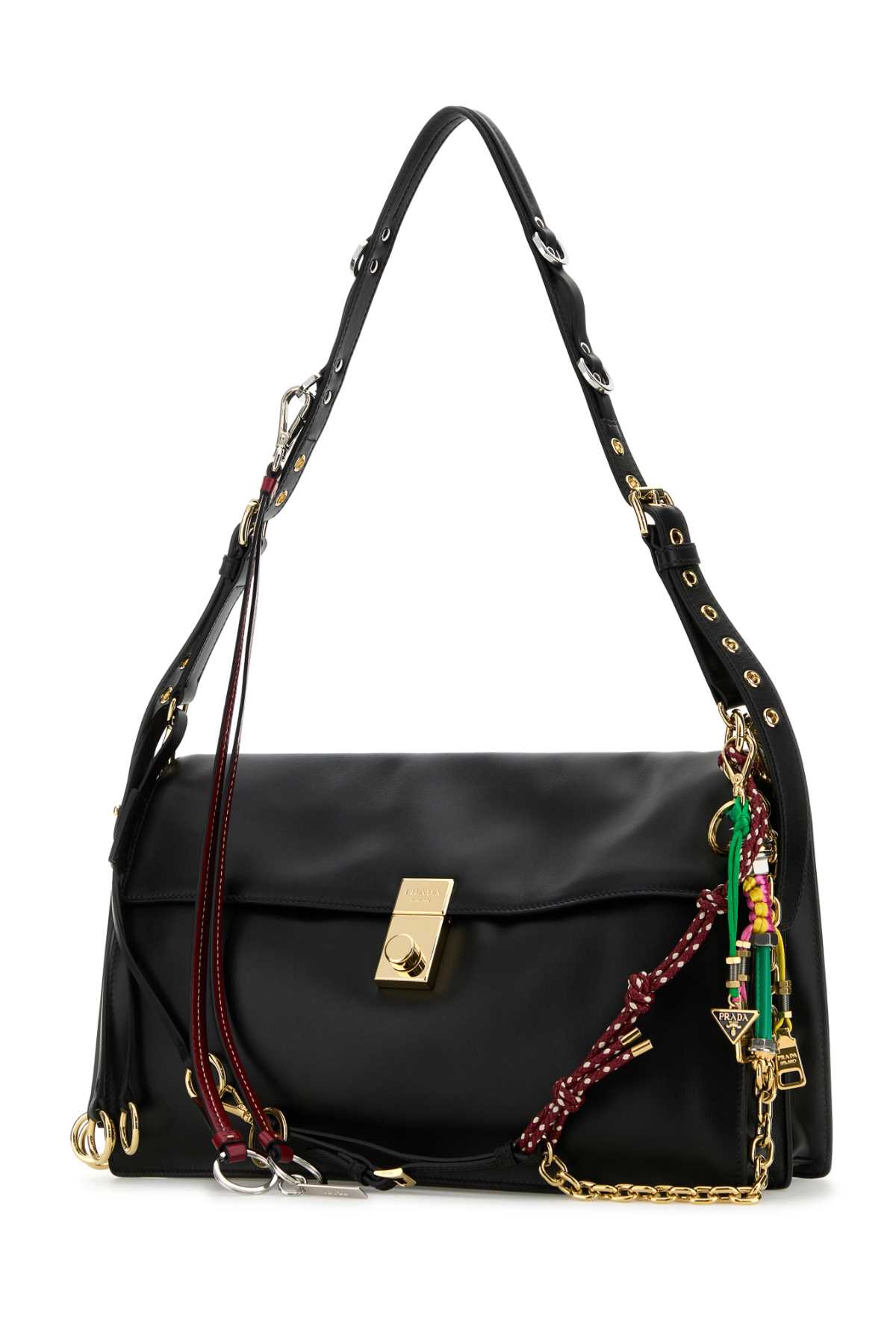 Prada Women Black Leather Large  Soft Sound Shoulder Bag In Nero