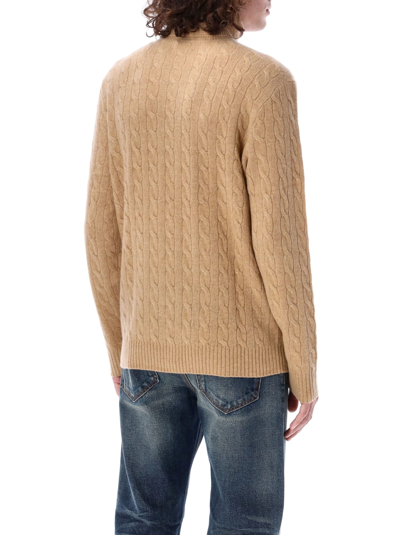 Shop Polo Ralph Lauren Cable Knit High-neck Sweater In Camel