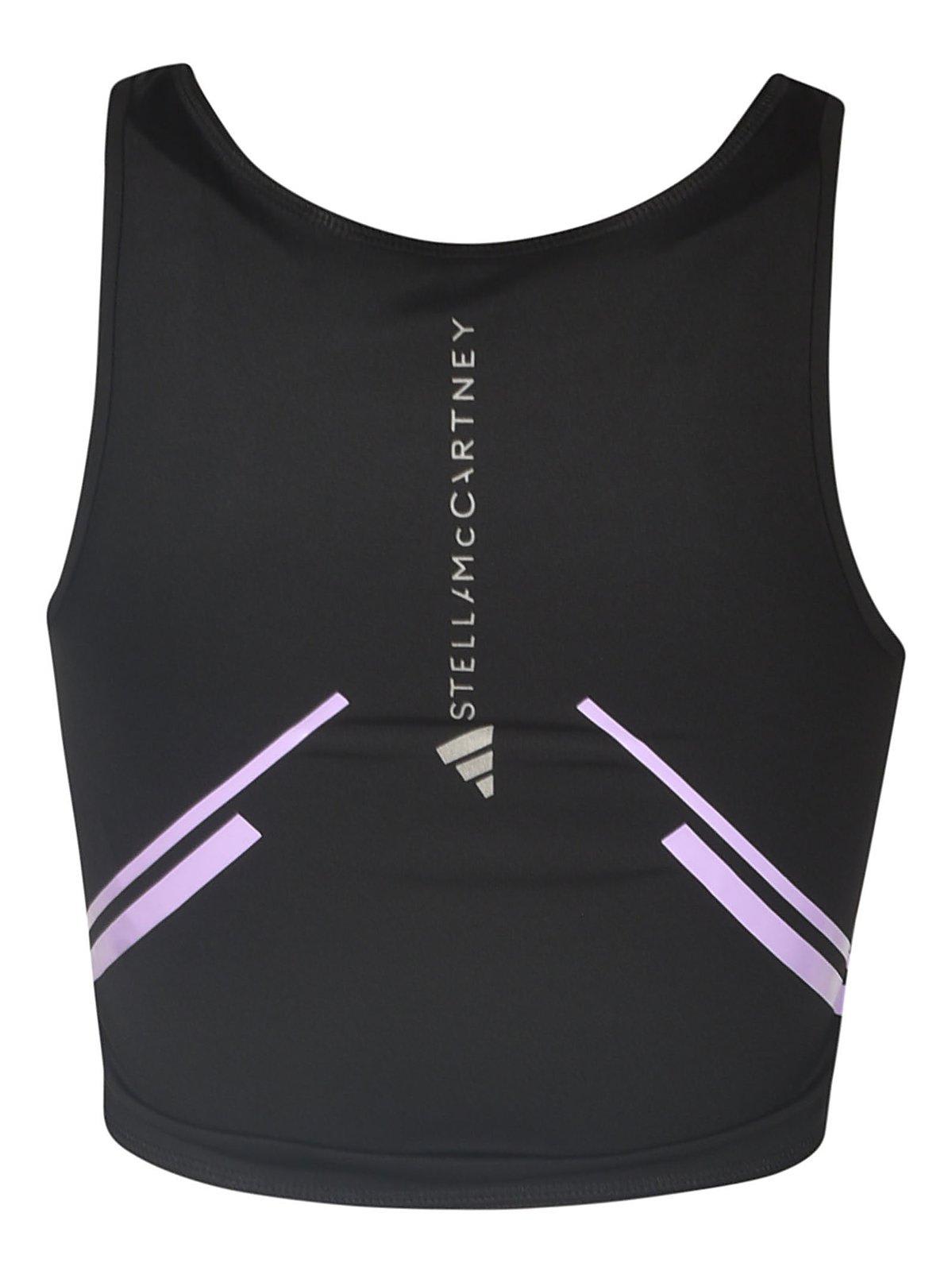 Shop Adidas By Stella Mccartney Halterneck Cropped Tank Top In Black Purple