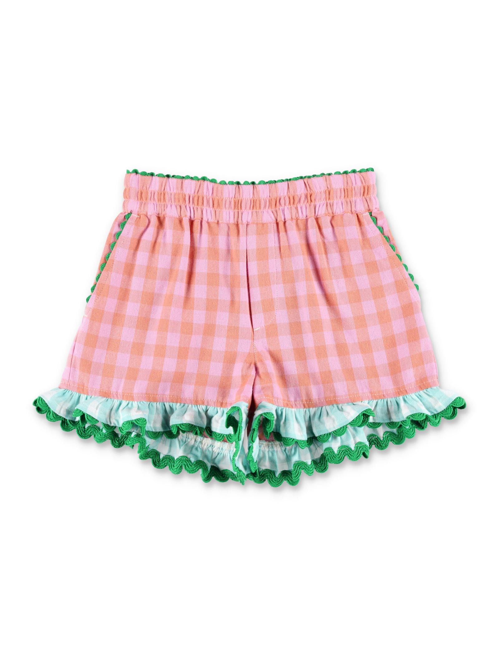 Shop Stella Mccartney Check Frilled Shorts In Pink Check