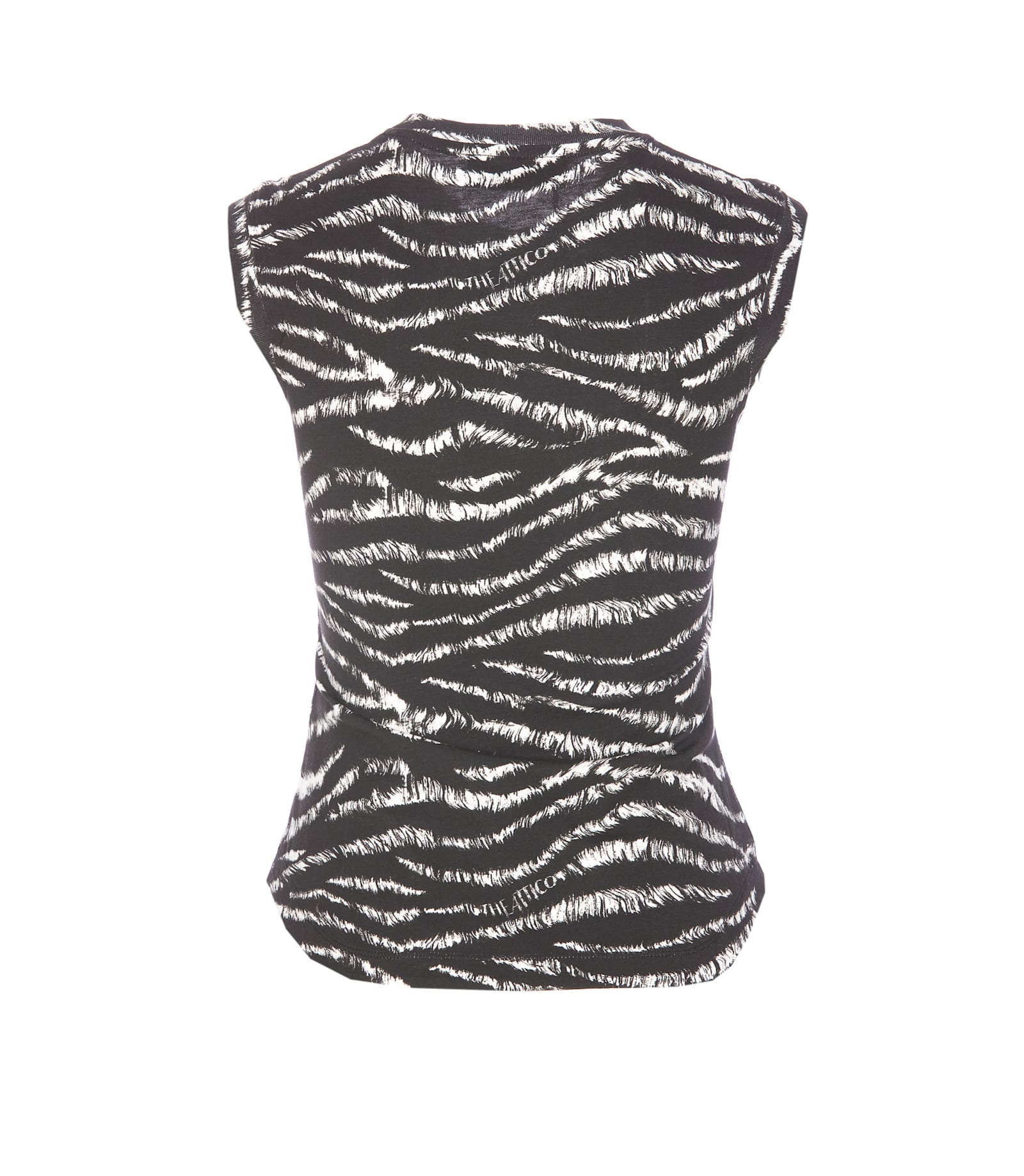 Attico Zebra Print Form-fitting Sleeveless Tank Top In Black