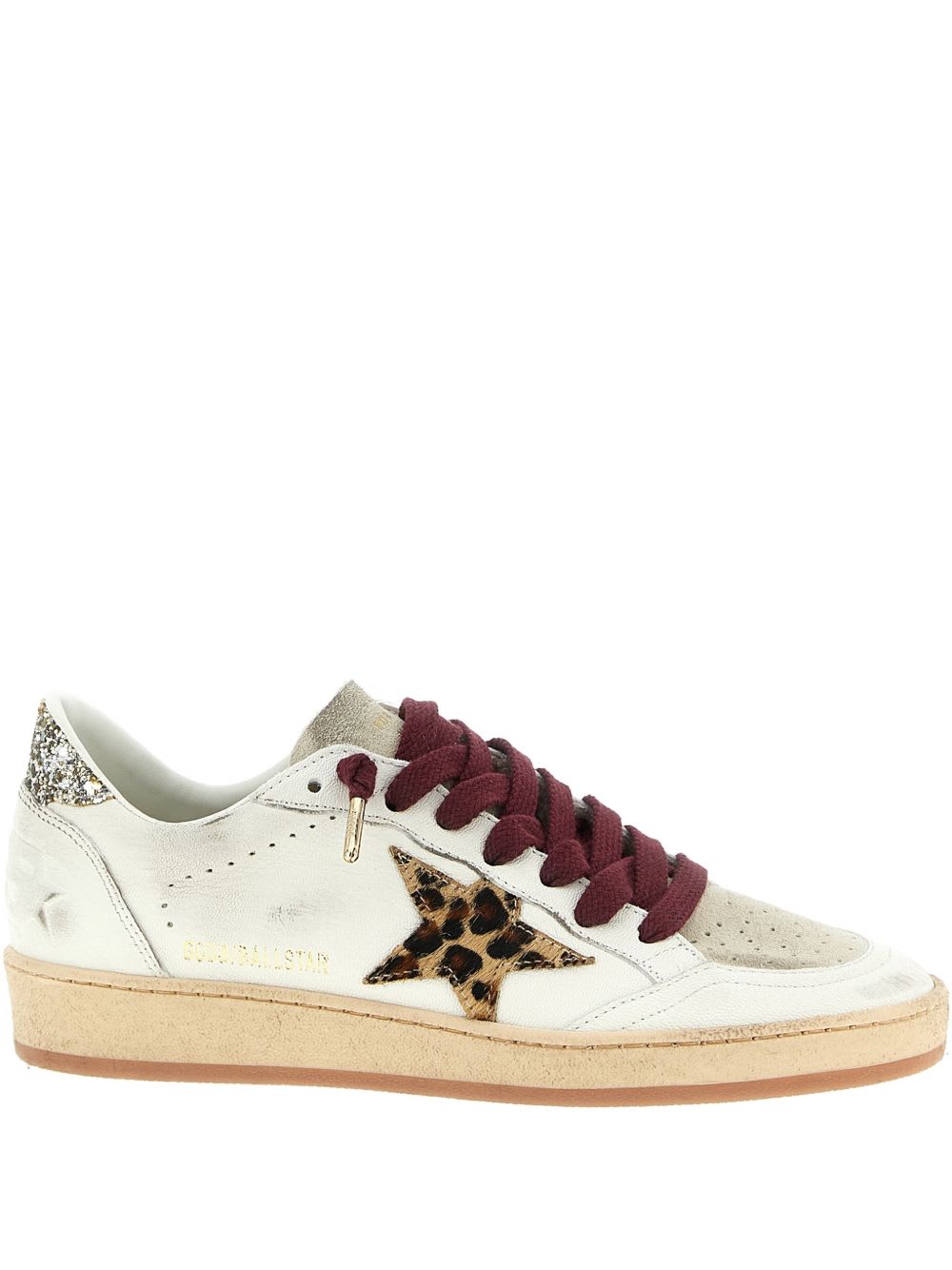 Golden Goose Ballstar White Low Top Sneakers With Glittered Star Patch On The Side And Glittered Heel With Logo L In Multi