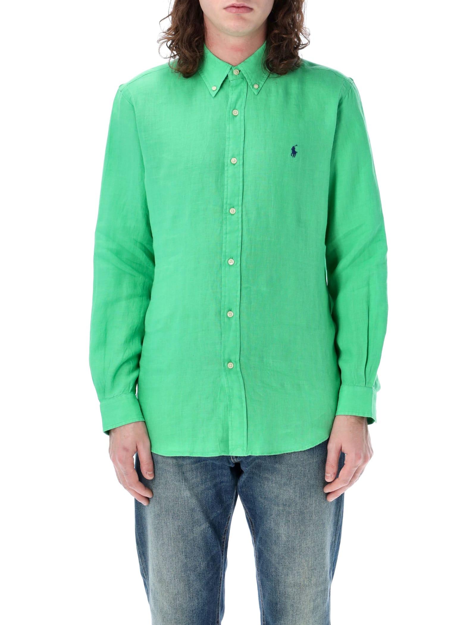 Shop Polo Ralph Lauren Custom Fit Shirt In Green