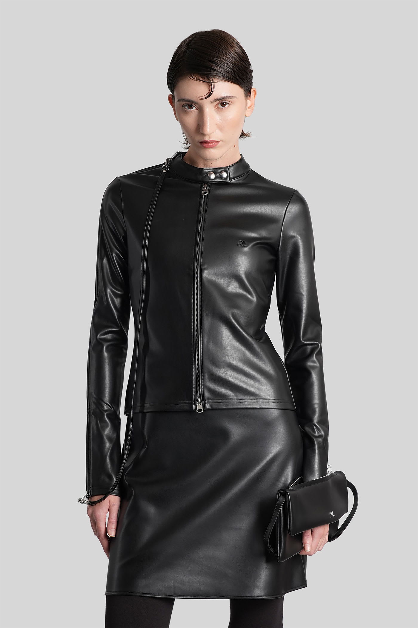 Courrèges Biker Jacket In Black Polyuretan