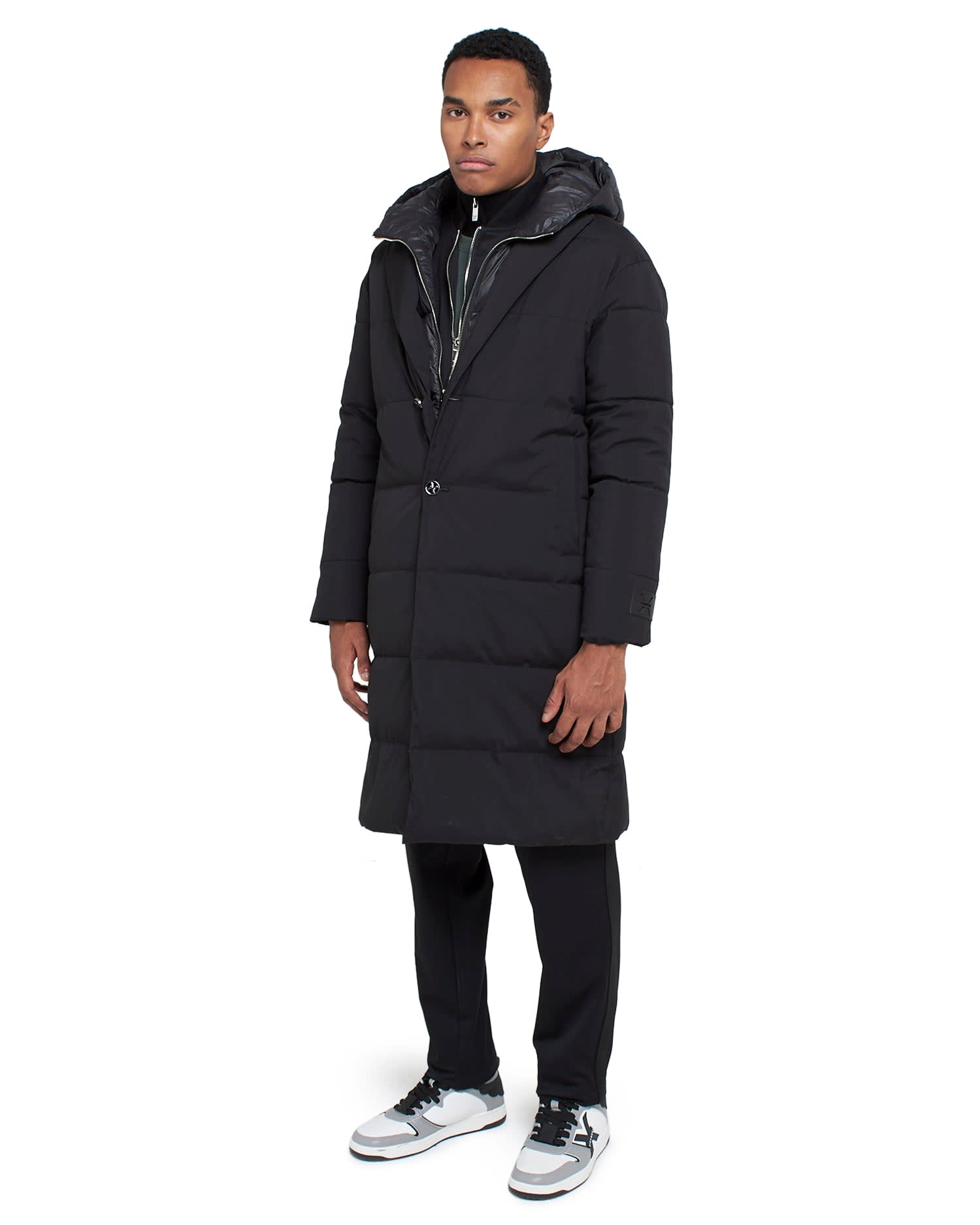 Shop John Richmond Long Down Jacket With Button In Nero