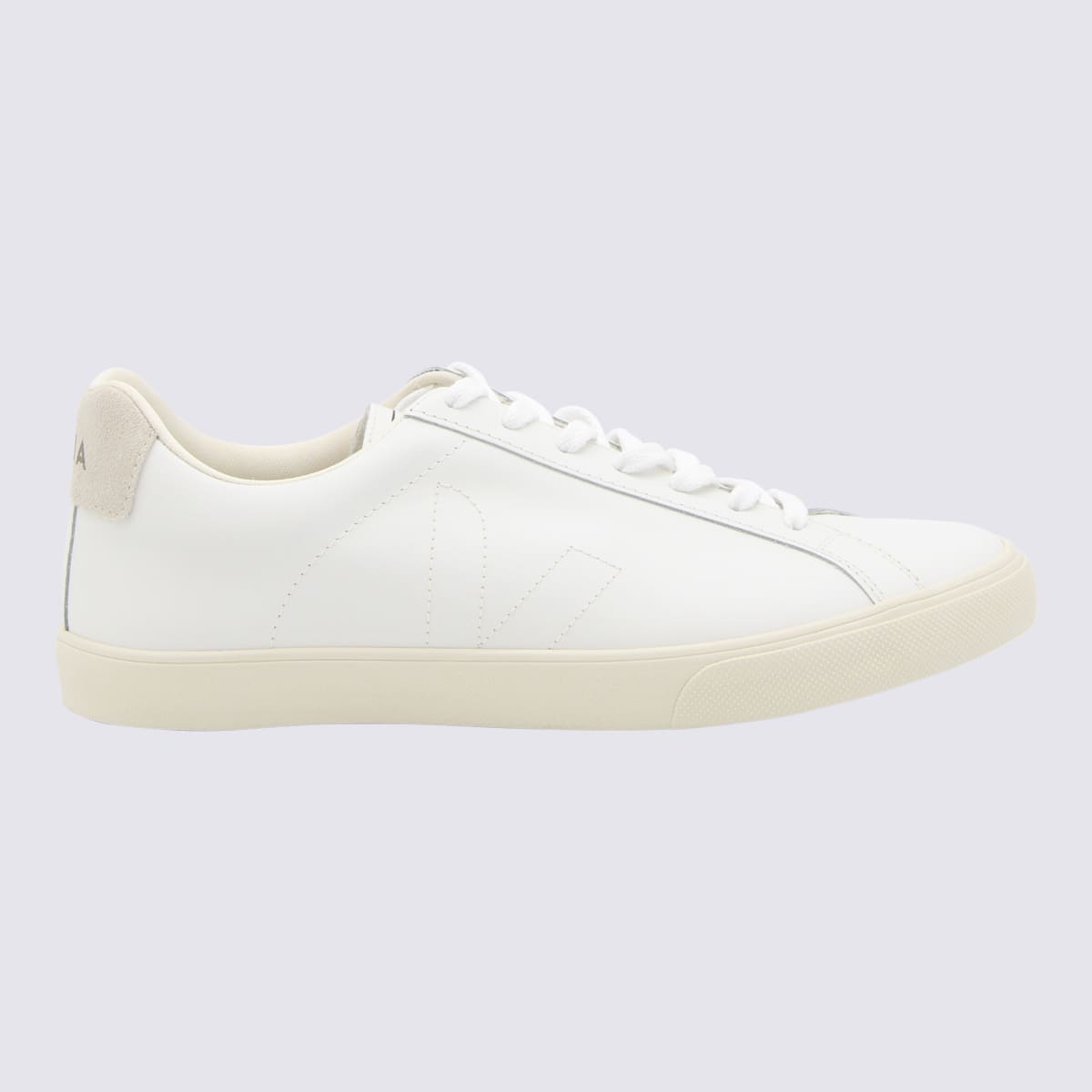White And Beige Faux Leather Esplar Sneakers