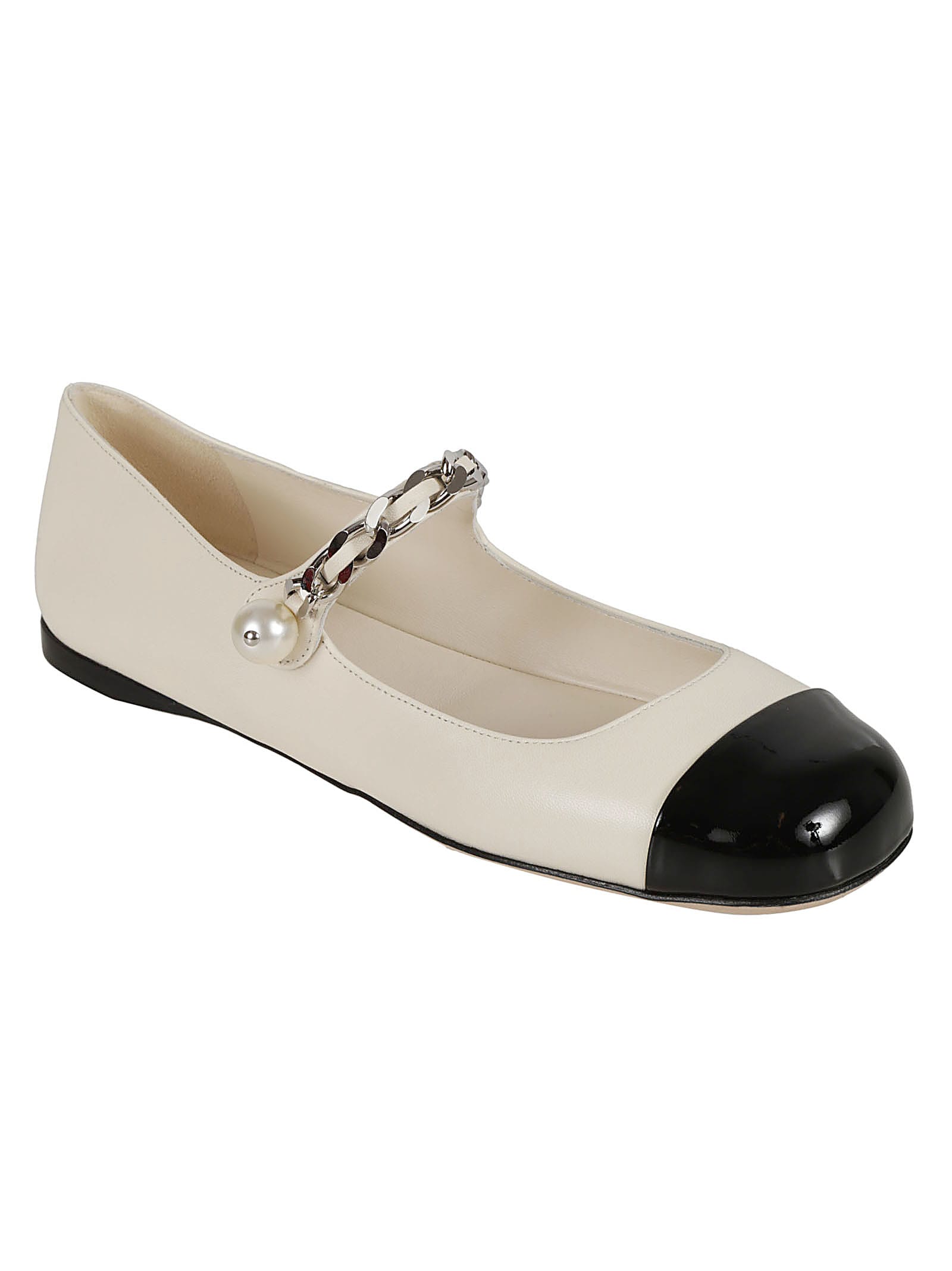 Miu Miu Ankle Strap Ballerinas In Avorionero