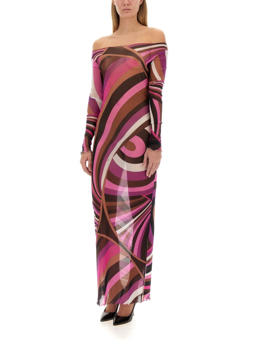 Shop Pucci Long Dress With Print In Multicolour