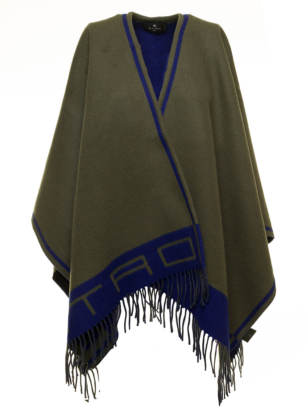 Hood With Double Face Logo In Wool And Cashmere Blend Green And Blue Woman Etro