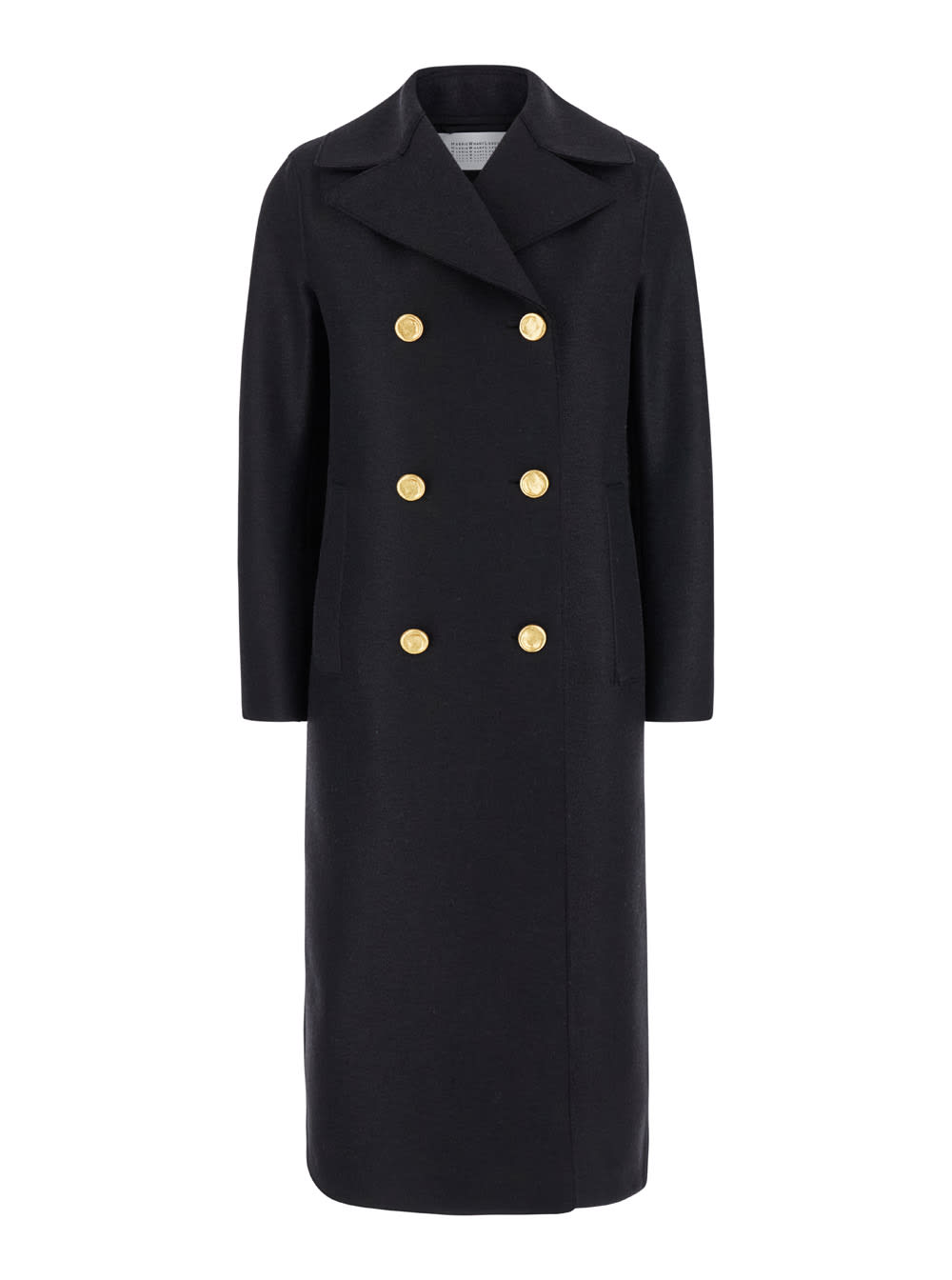 Harris Wharf London Black Double-breasted Coat With Gold Buttons In Wool Woman