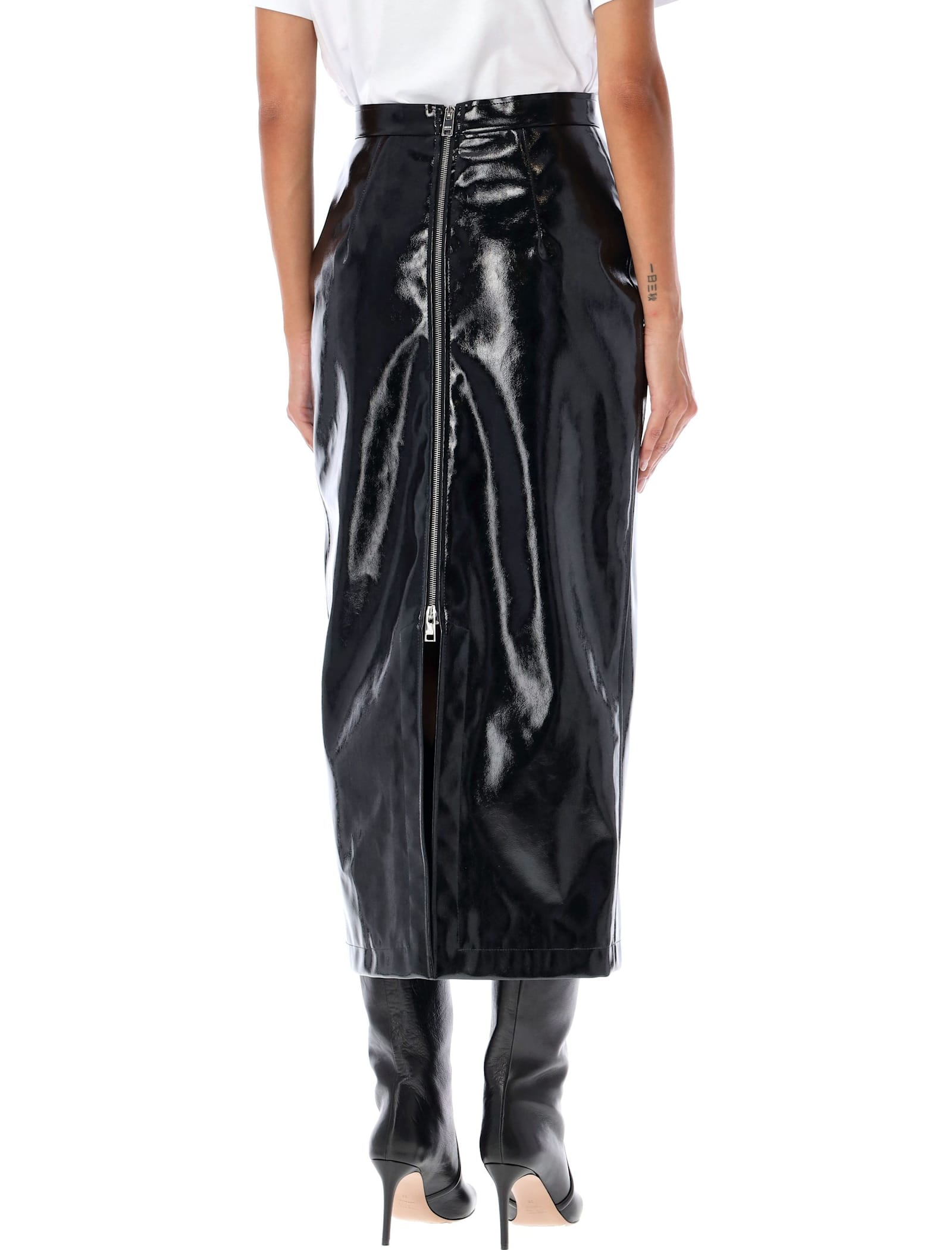 Shop Msgm Patent Leather Midi Skirt In Black