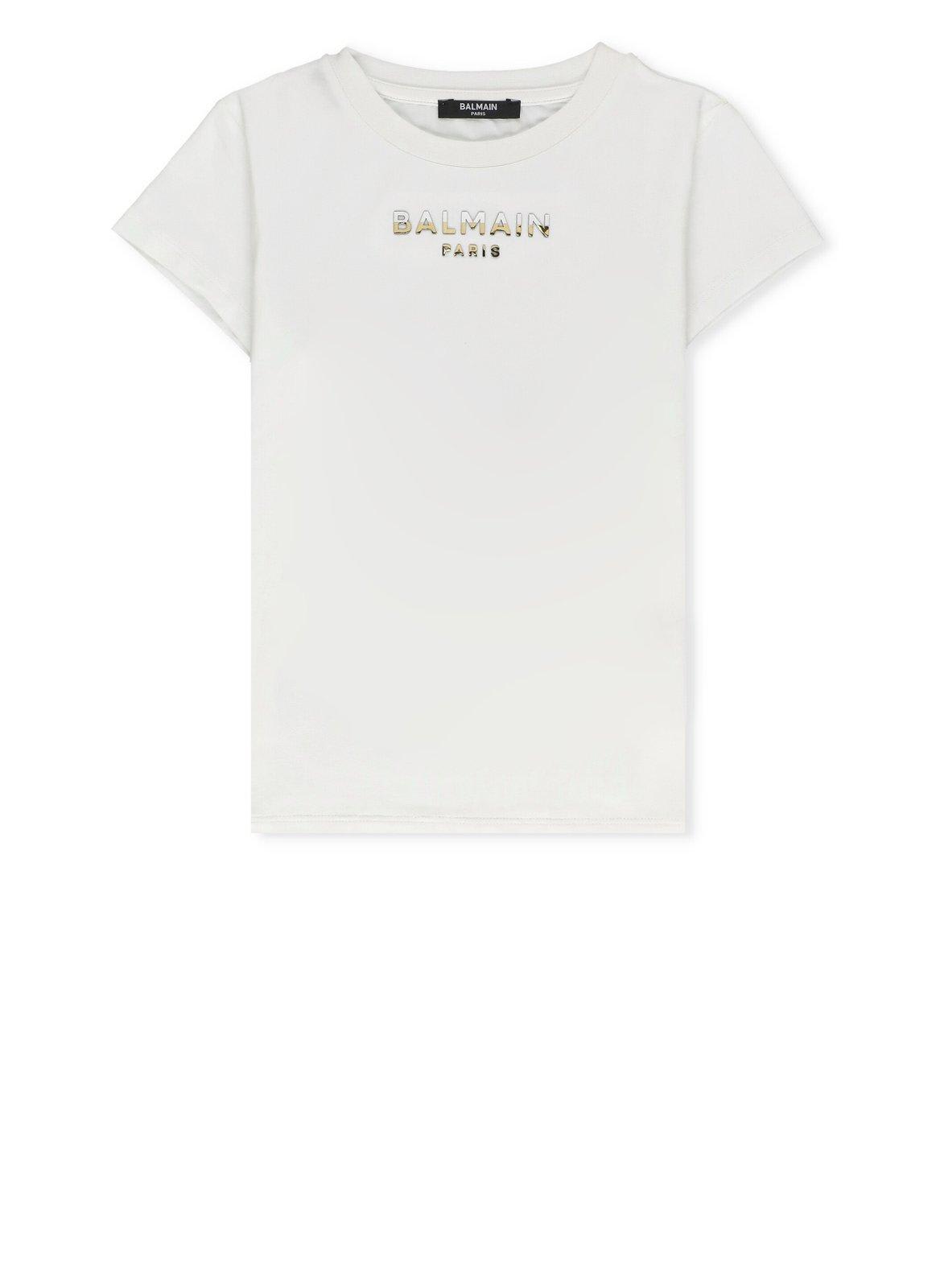 Shop Balmain Logo Lettering Crewneck T-shirt In White
