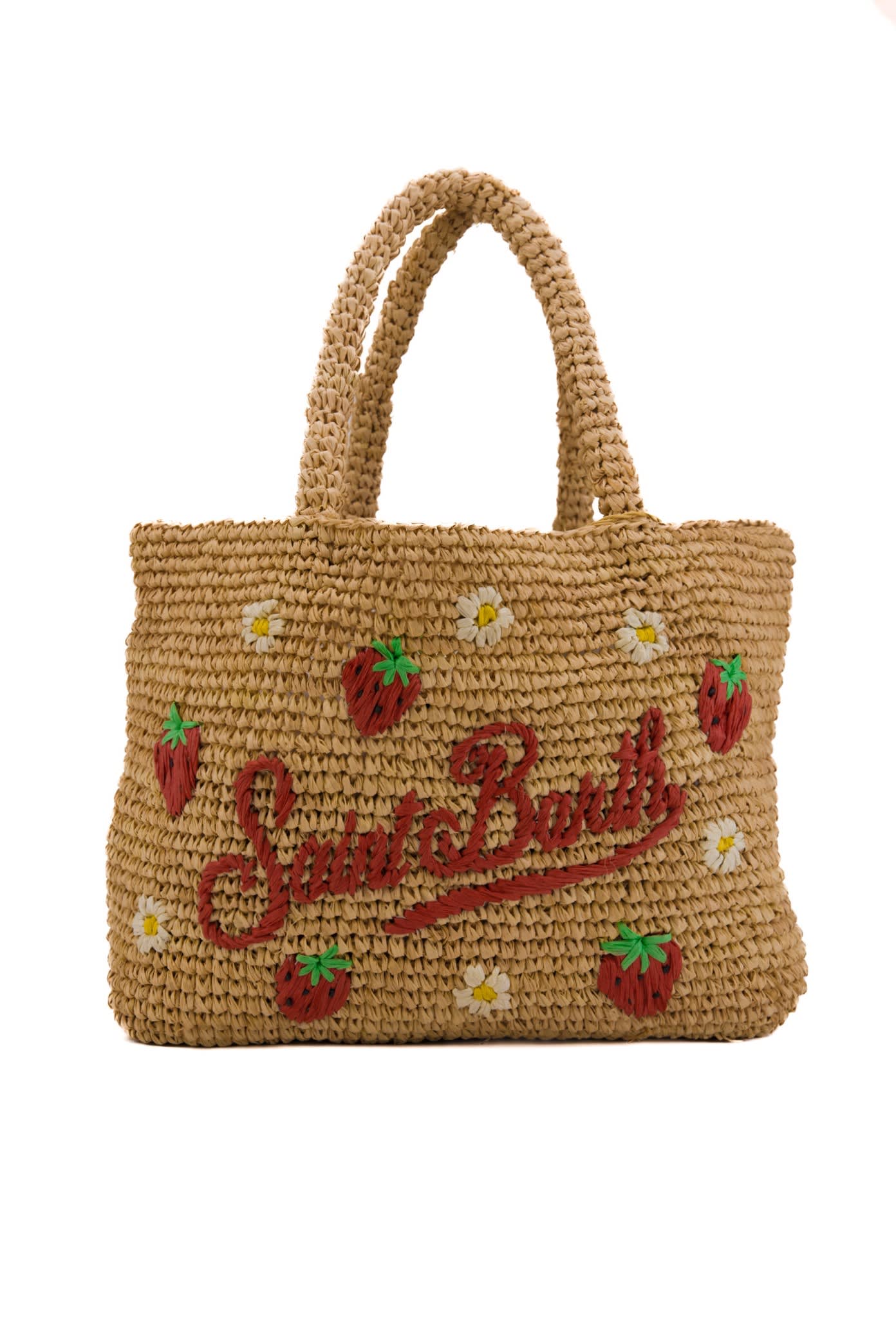 Shop Mc2 Saint Barth Raffia Beach Mid Strawberry Bag In Raffia In Naturale/rosso