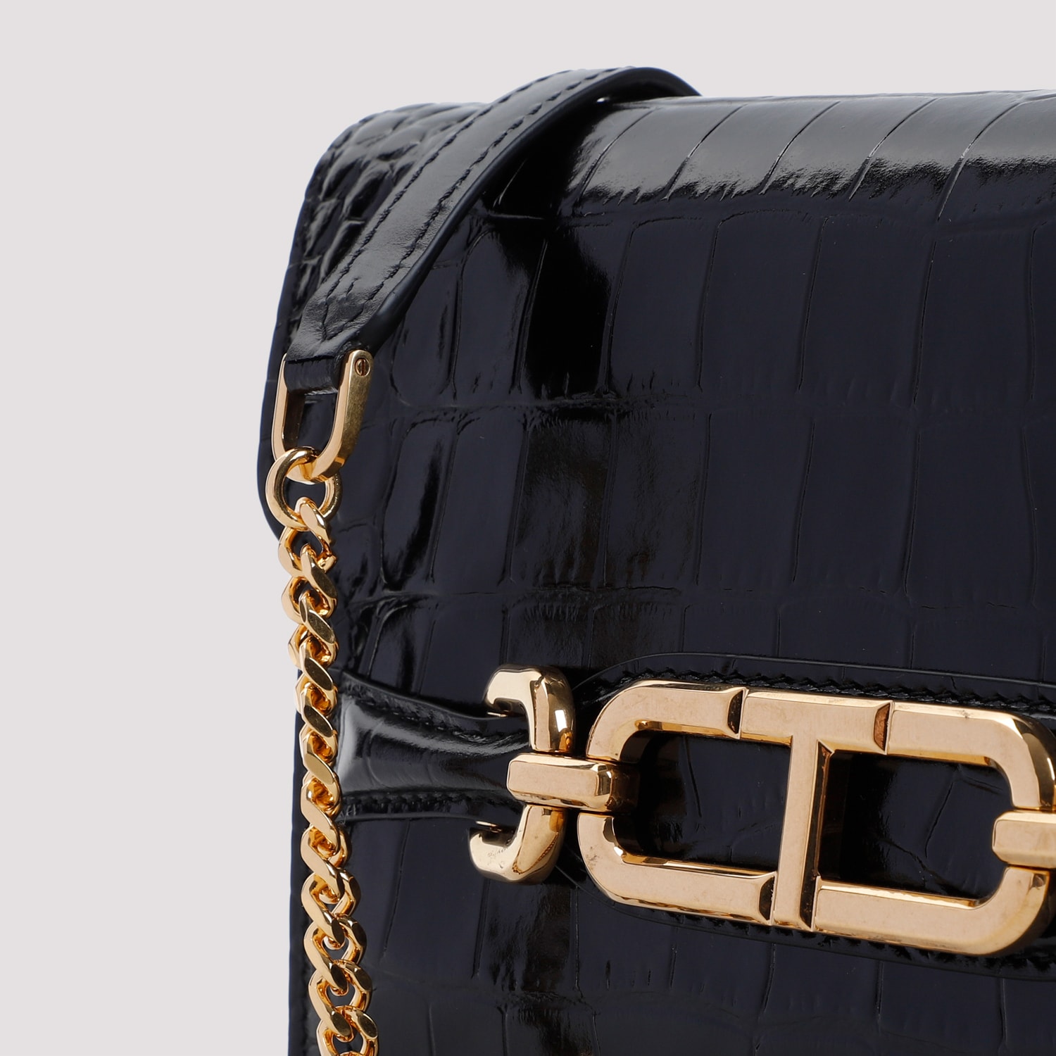 Shop Tom Ford Stamped Croc Small Shoulder Bag In Black