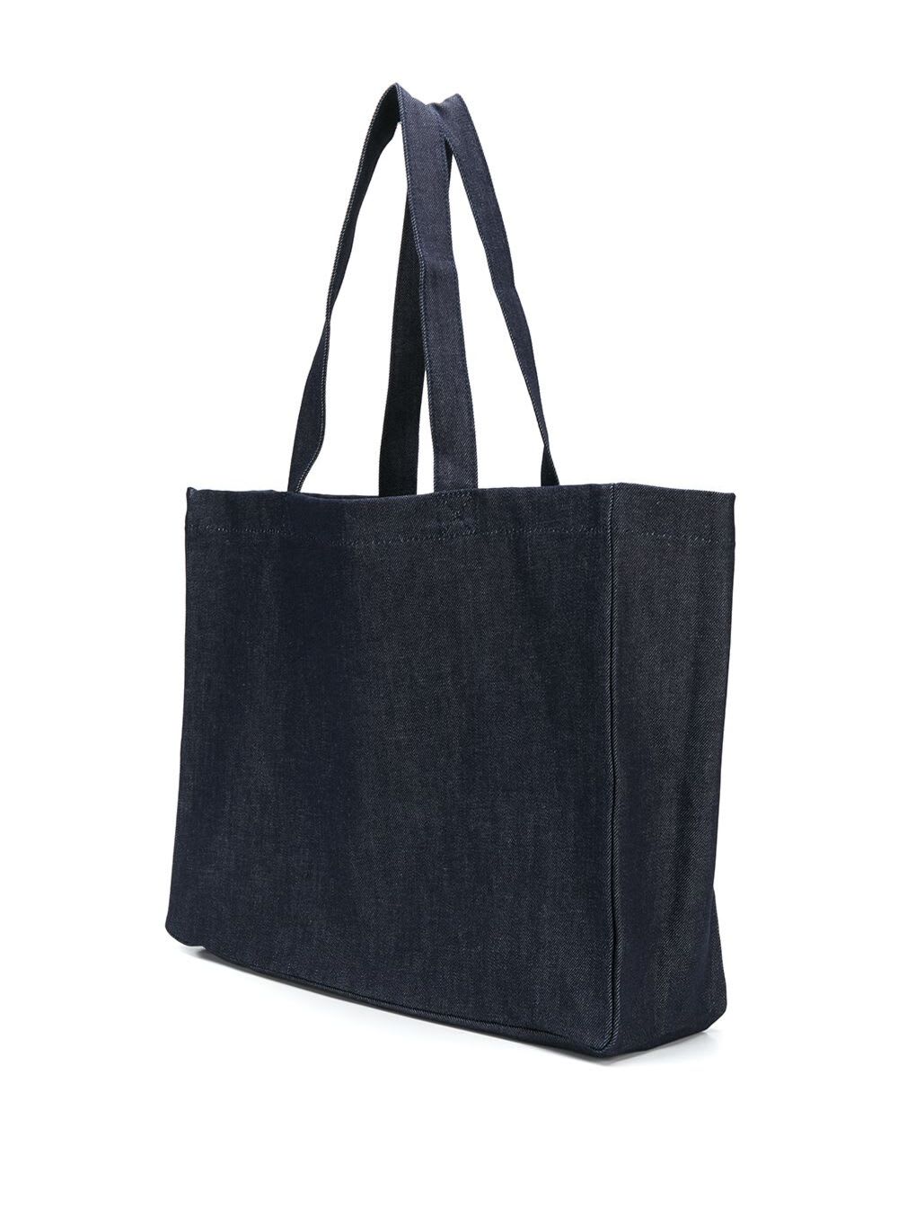 Shop Apc Daniela Blue Shopper Bag With Logo In Cotton Denim Wioman