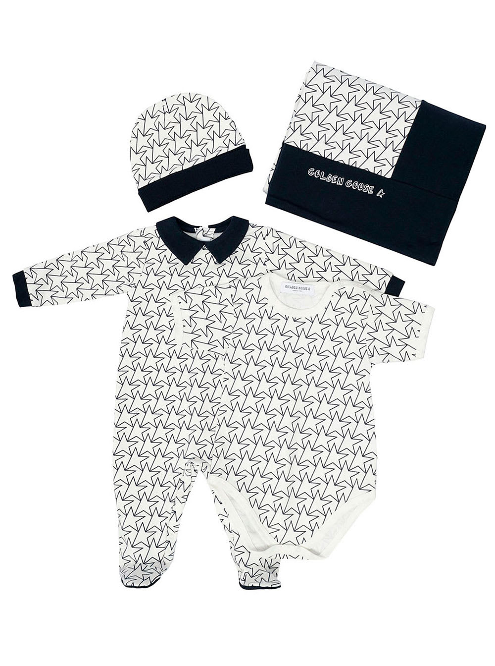 Star Baby White And Blue Cotton Coordinated Suit Baby Boy Golden Goose Kids