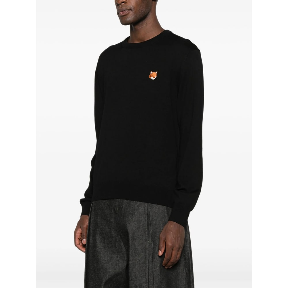 Maison Kitsuné Wool Crewneck Sweater Featuring Fox Design In Black