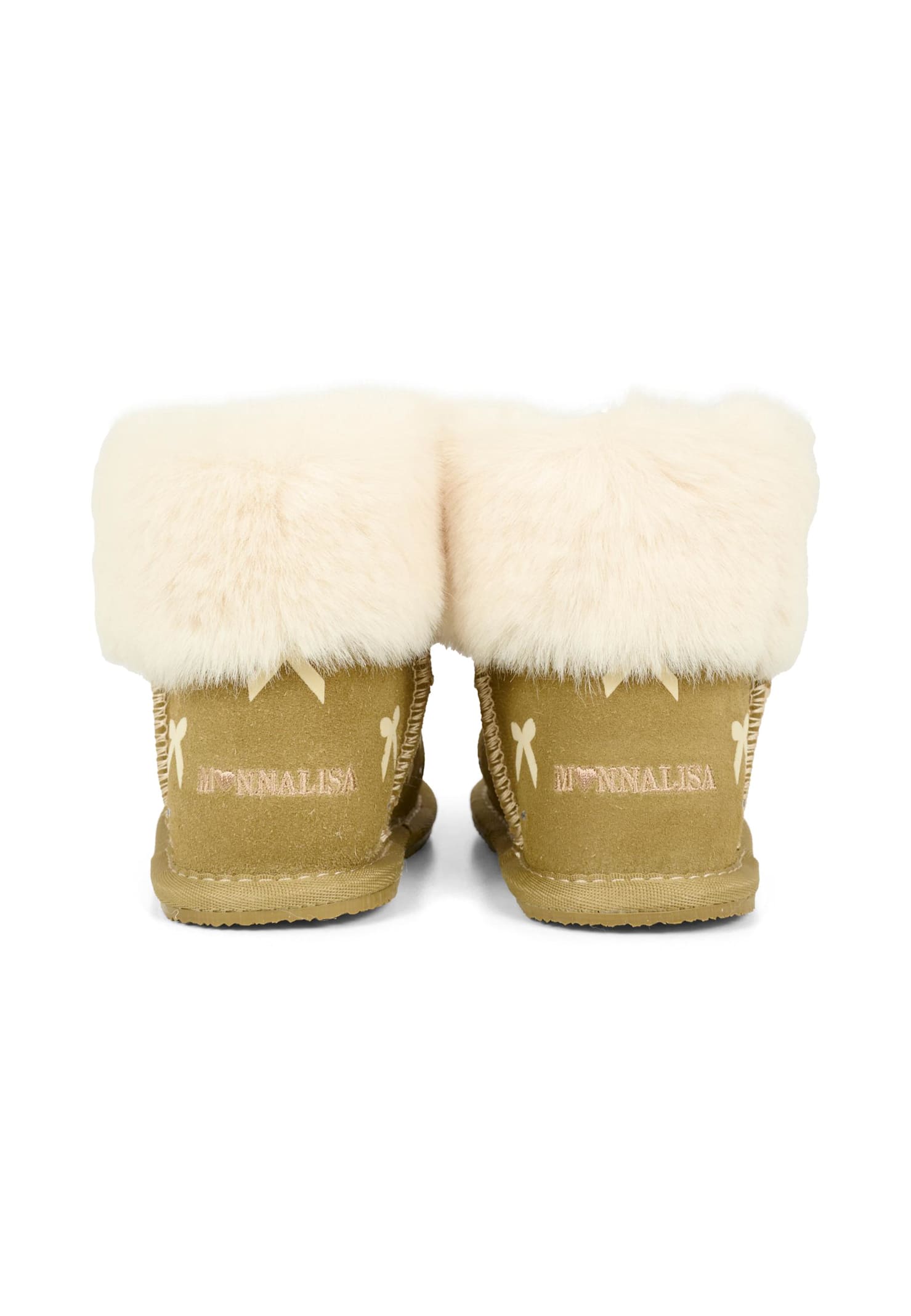 Monnalisa Beige Ankle Boots For Girl With Bow In Green