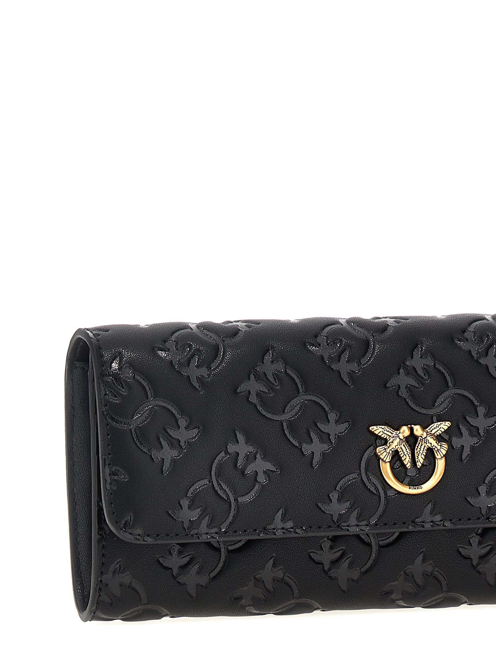 Shop Pinko Love Tiny Birds Wallet On Chain In Nero-antique Gold