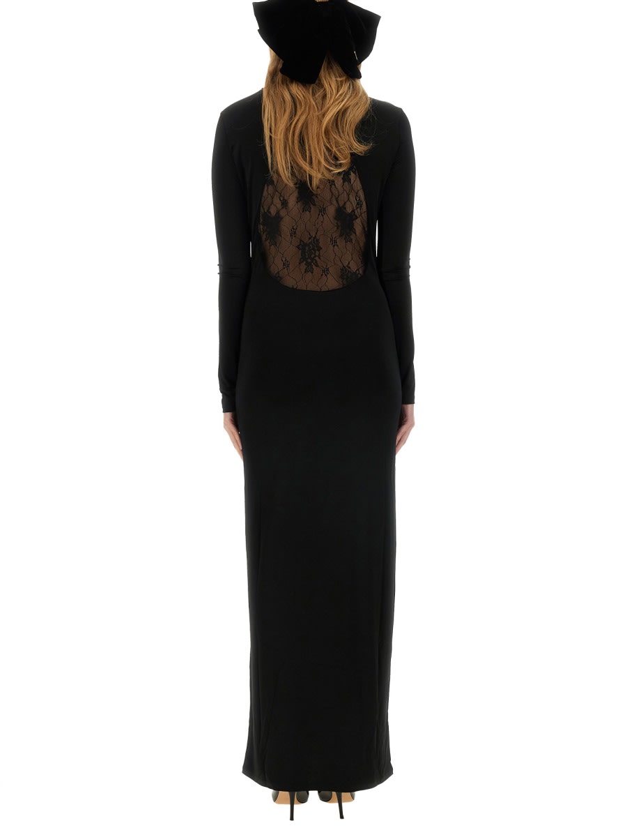 Shop Nina Ricci Long Dress With Lace Insert In Black