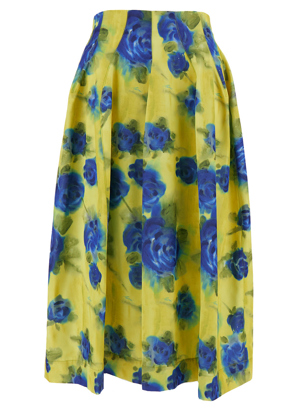 Shop Marni Midi Yellow Skirt With All-over Contrasting Idyll Print In Taffetà Woman In Multicolor