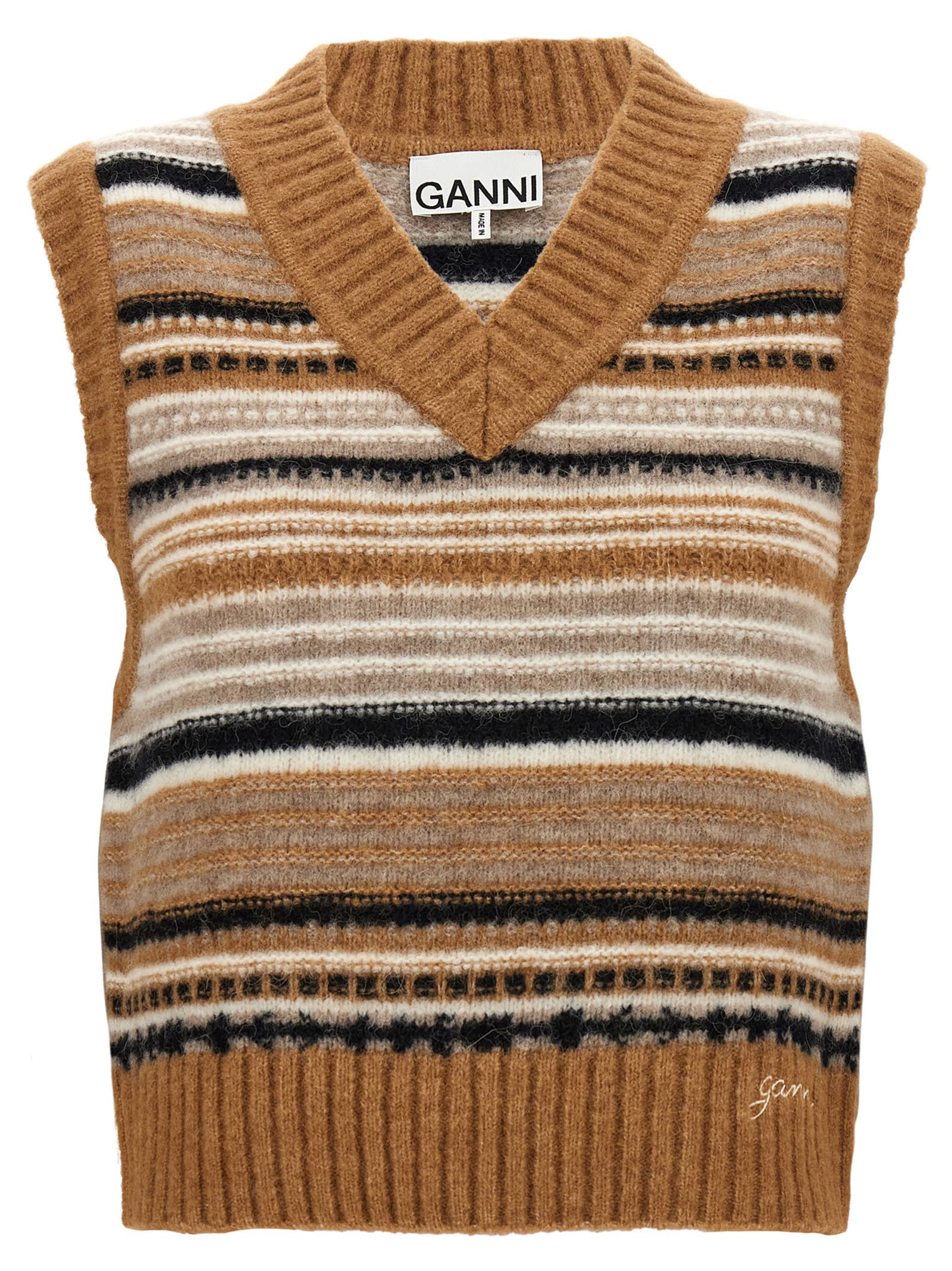 Shop Ganni Striped Vest In Beige