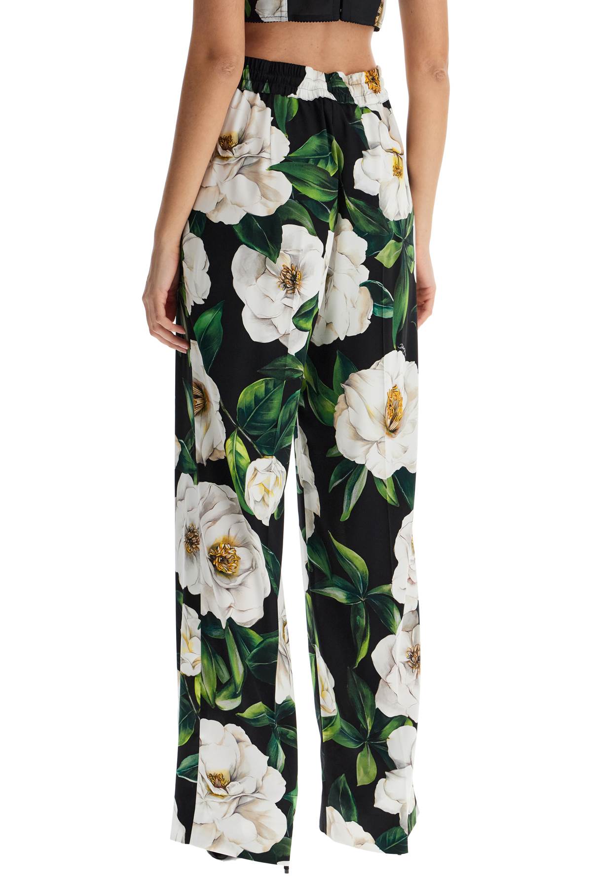 Dolce & Gabbana Gardenia Print Stretch Silk Charmeuse Pajama Pants In Gardenia F.nero (black)
