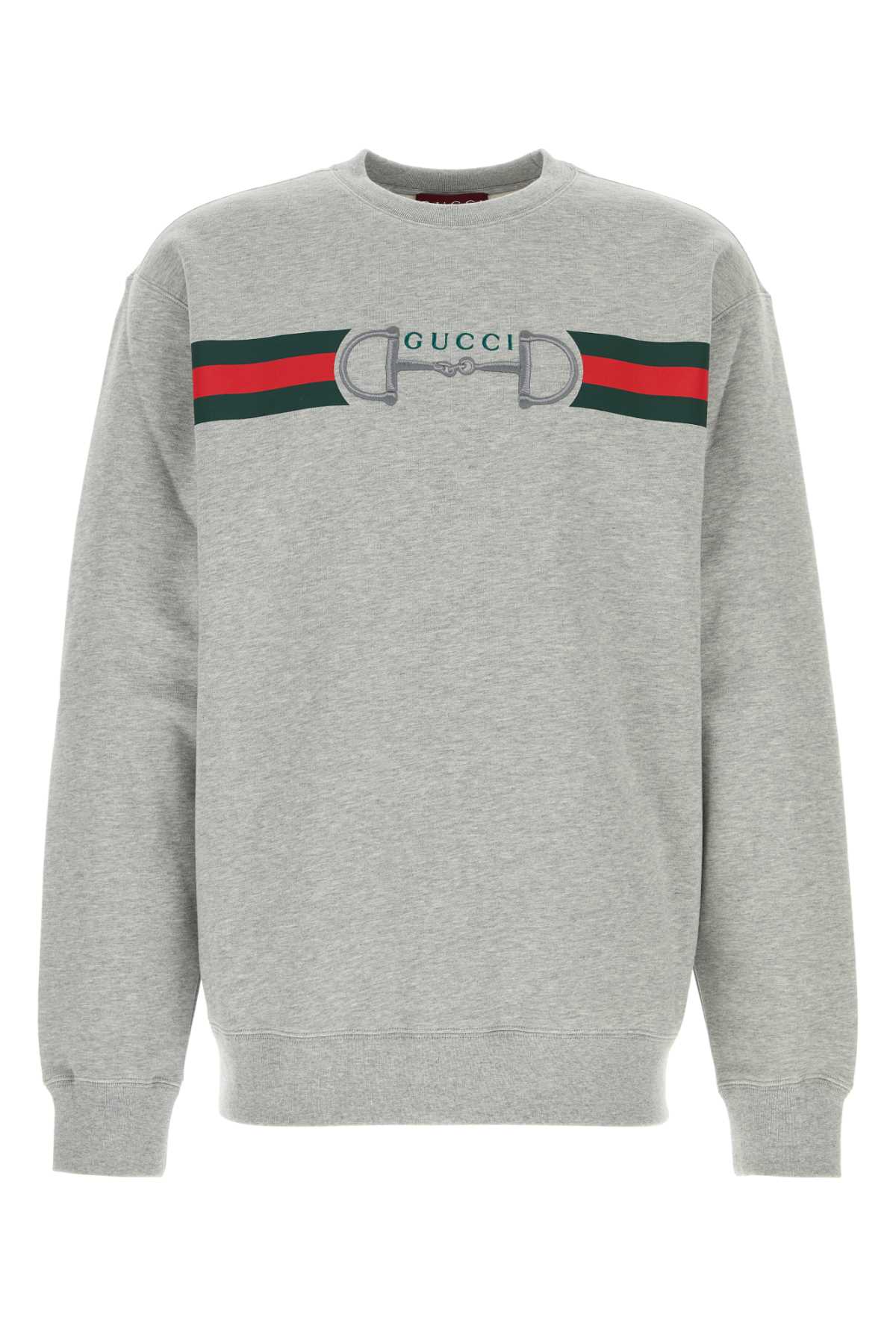 Gucci Men Grey Crewneck Sweatshirt With Logo Detail On The Front In Cotton Man