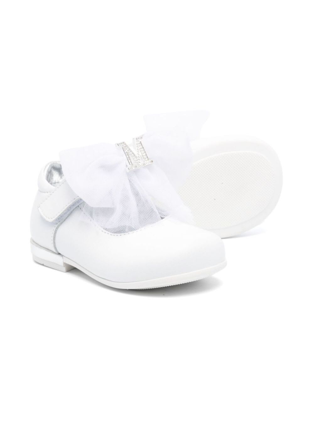 Monnalisa Ballerina Con Logo Strass Pelle In White
