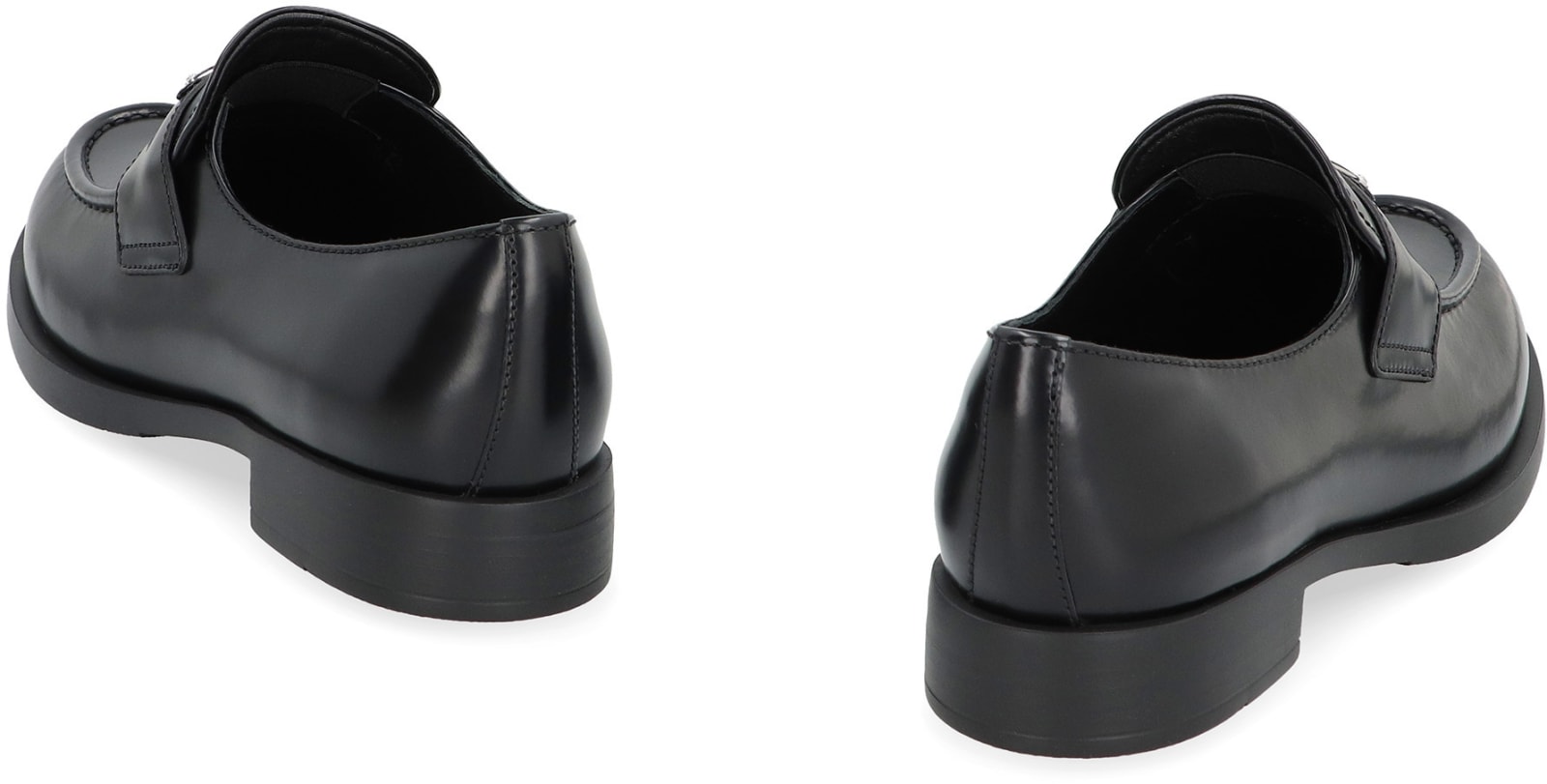 Shop Prada Leather Loafers In Nero