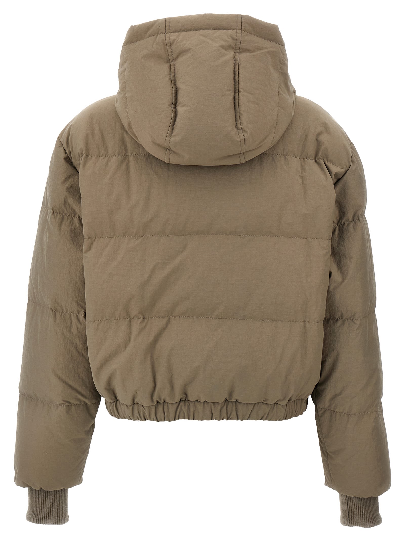 Shop Brunello Cucinelli Hooded Knit Insert Down Jacket In Beige