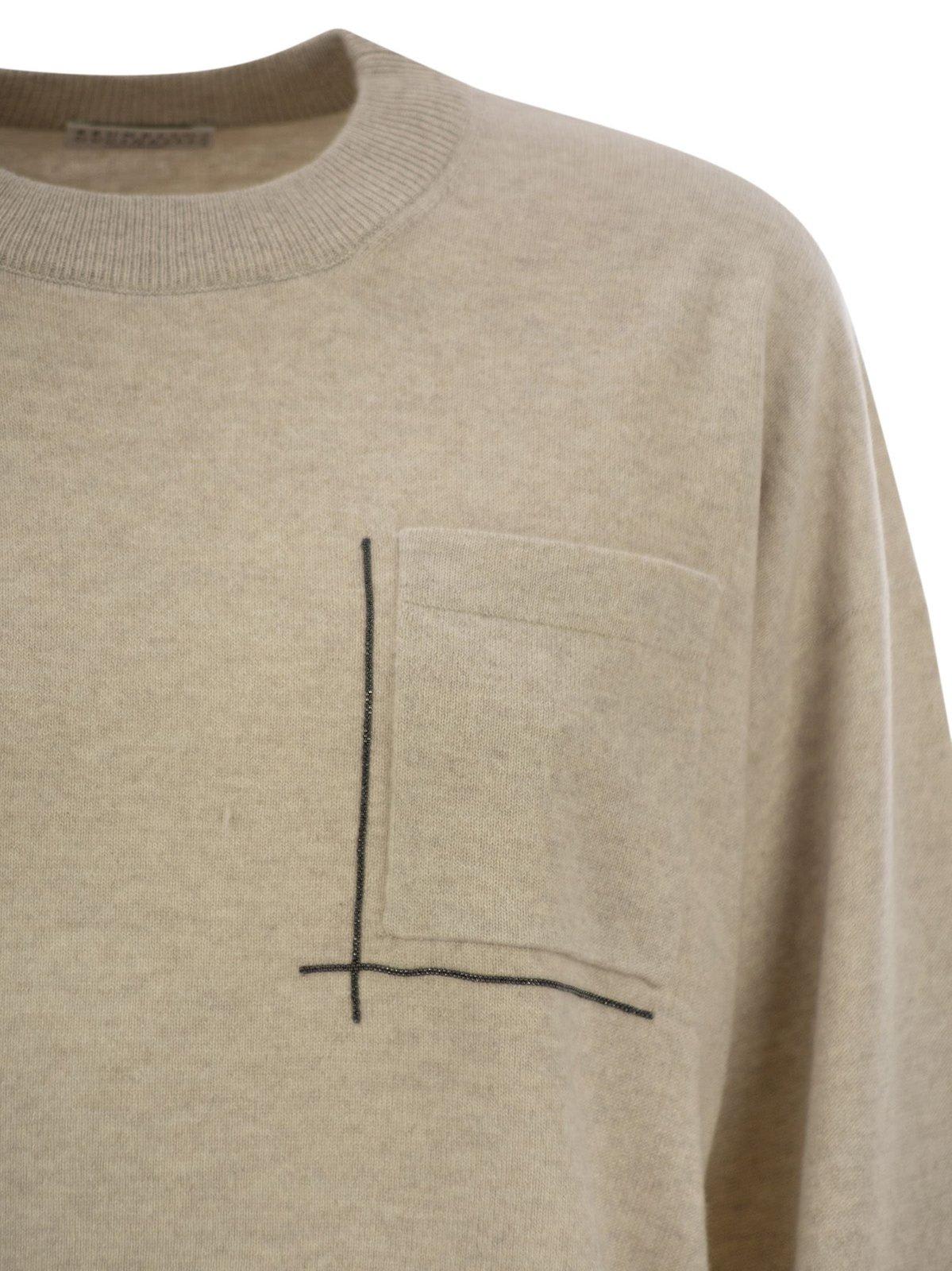 Brunello Cucinelli Chest Pocket Knitted Jumper In Rustic Beige