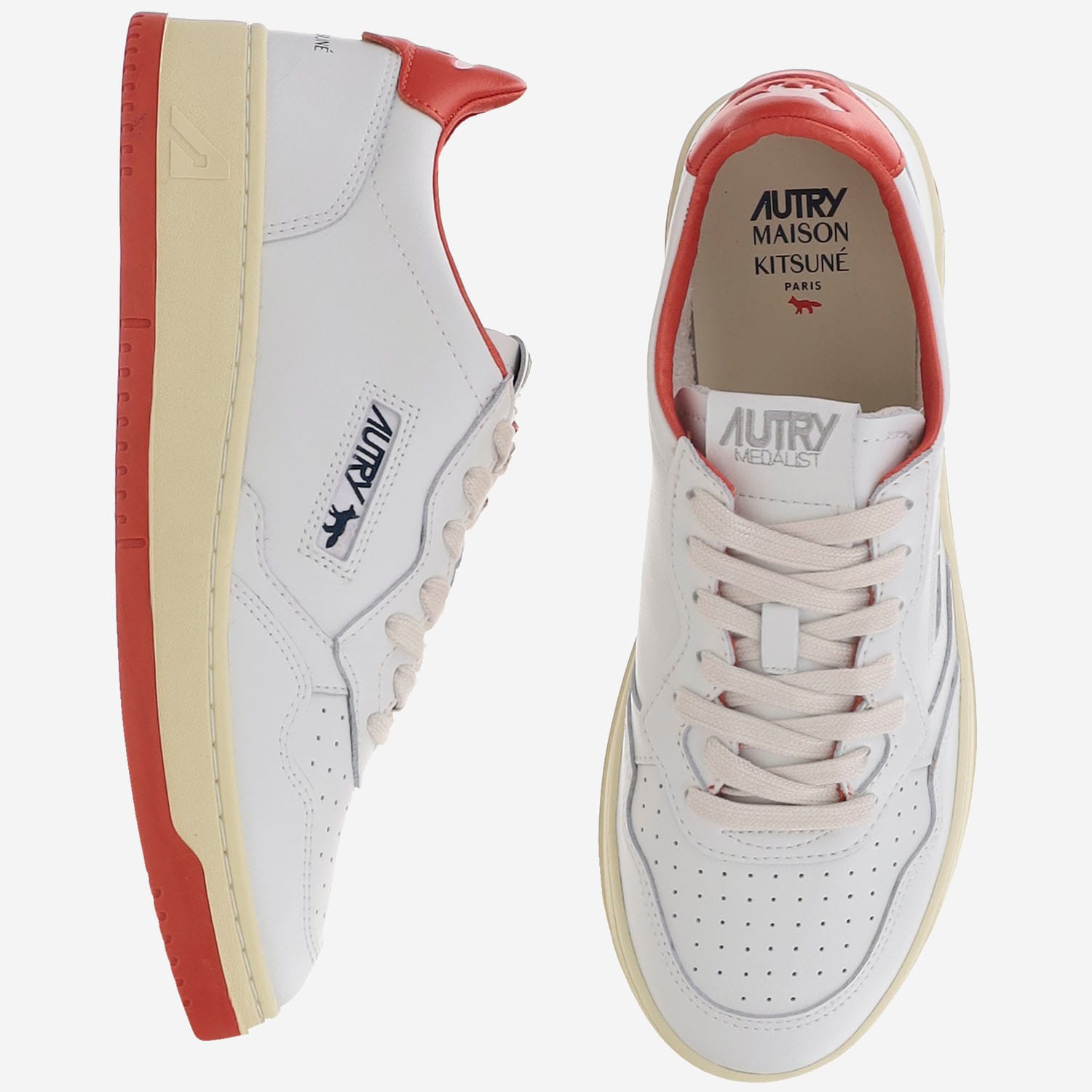 Autry X Maison Kitsune Medalist Low Top Sneakers In White
