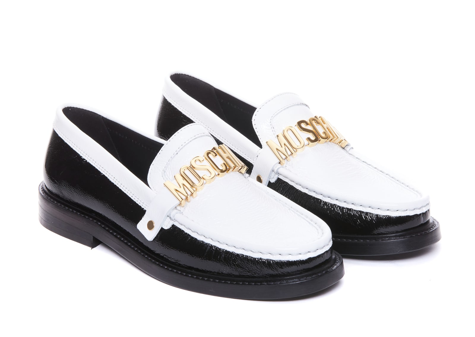Shop Moschino College Two-tone Loafers In White