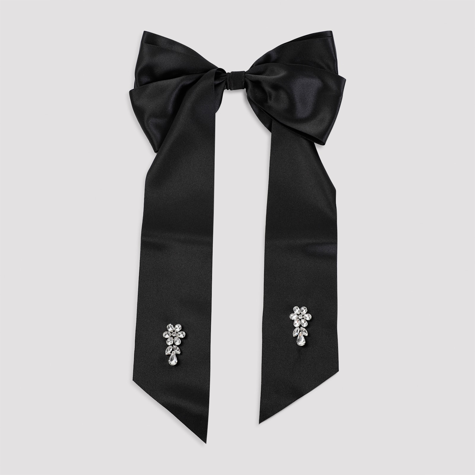 Shop Simone Rocha Crystal Flower Bow Barrette In Black Pearl Crystal